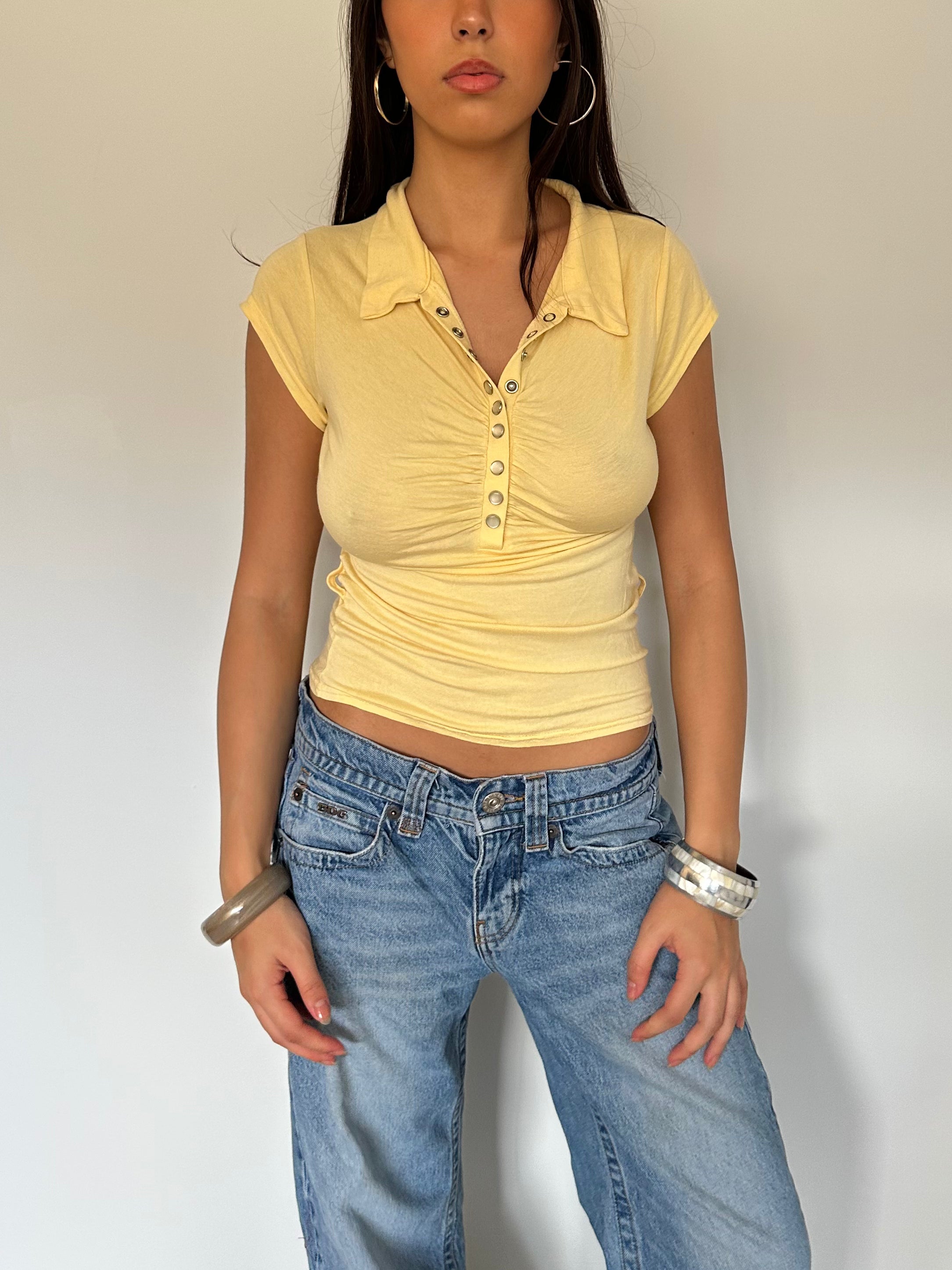 ruched polo top — size s/m