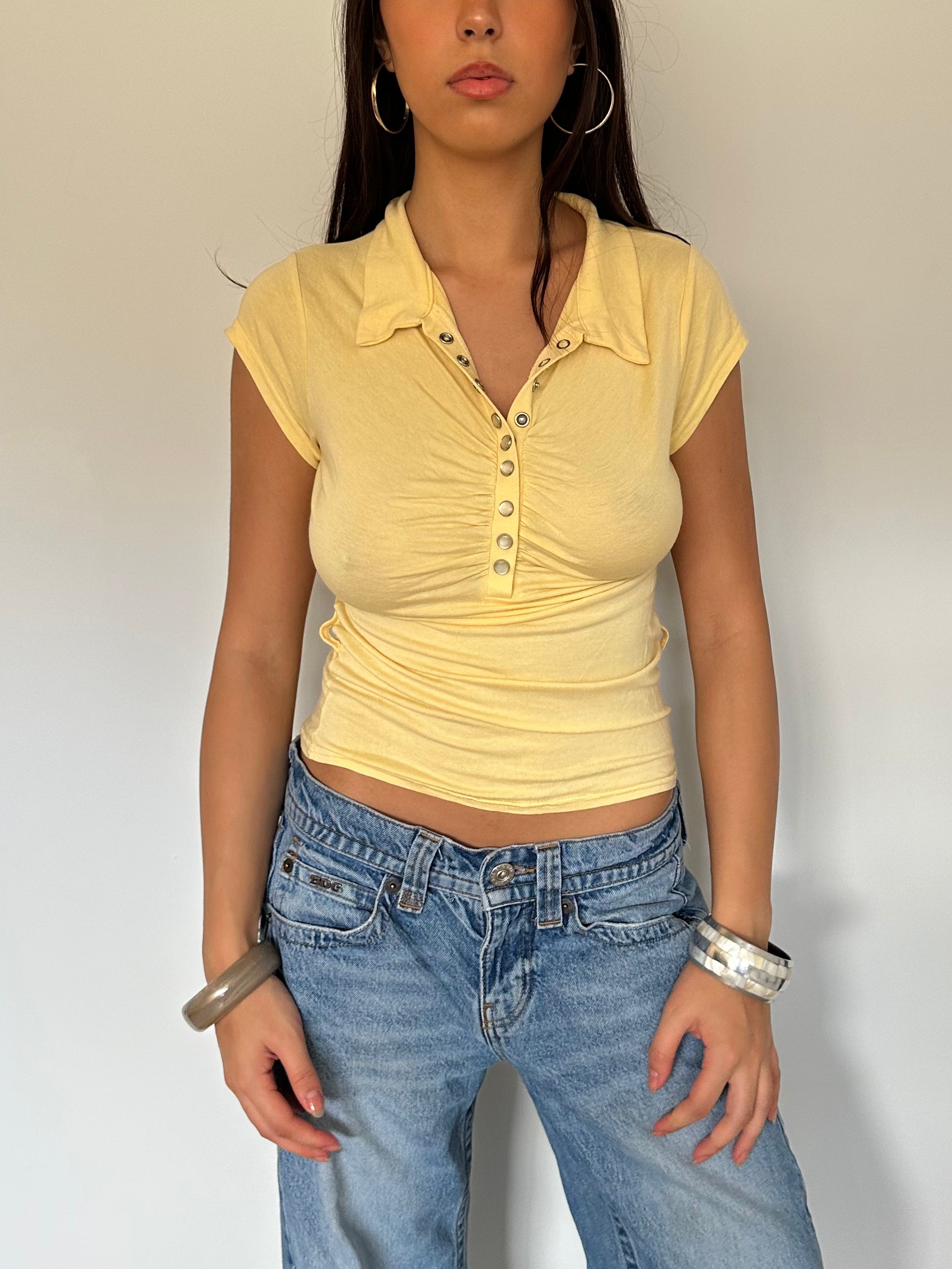 ruched polo top — size s/m