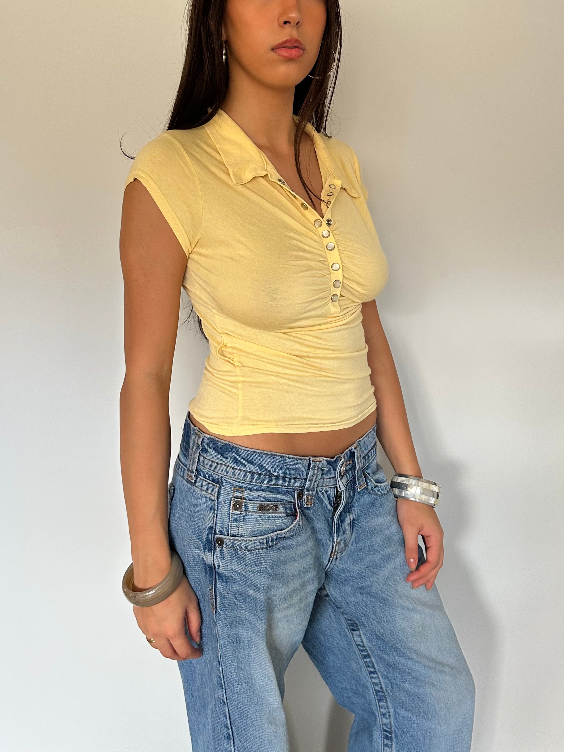 ruched polo top — size s/m