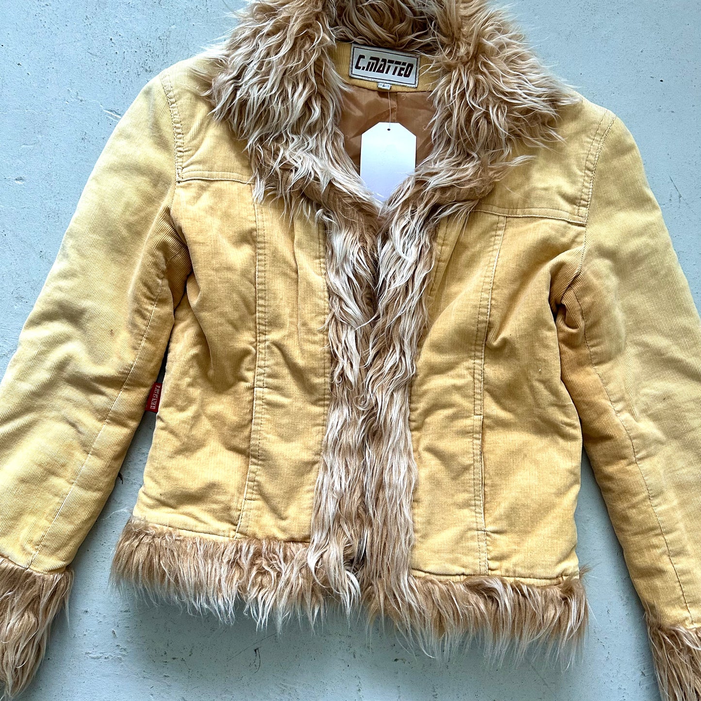 90's Cord Afghan Jacket with Faux Fur Trim - Size XSS