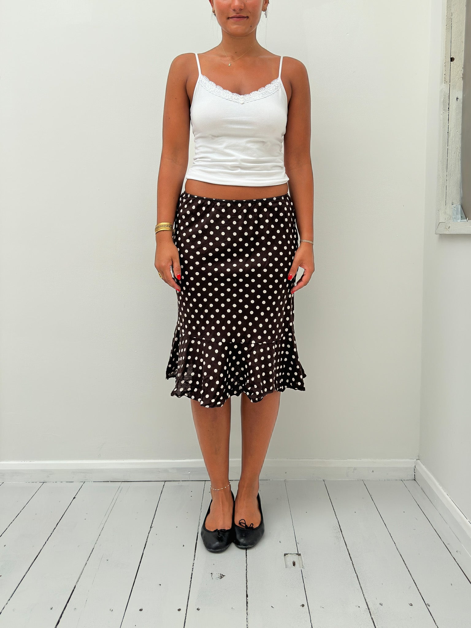 polka dot midi skirt — size XS/S