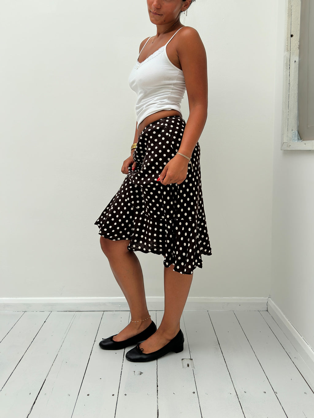 polka dot midi skirt — size XS/S