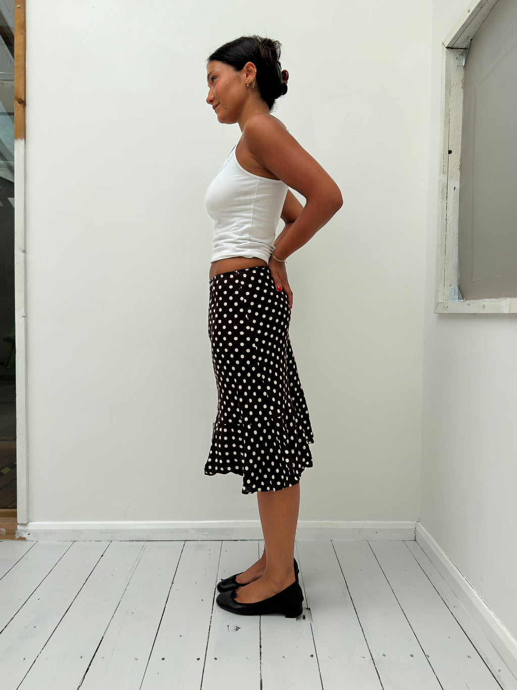 polka dot midi skirt — size XS/S
