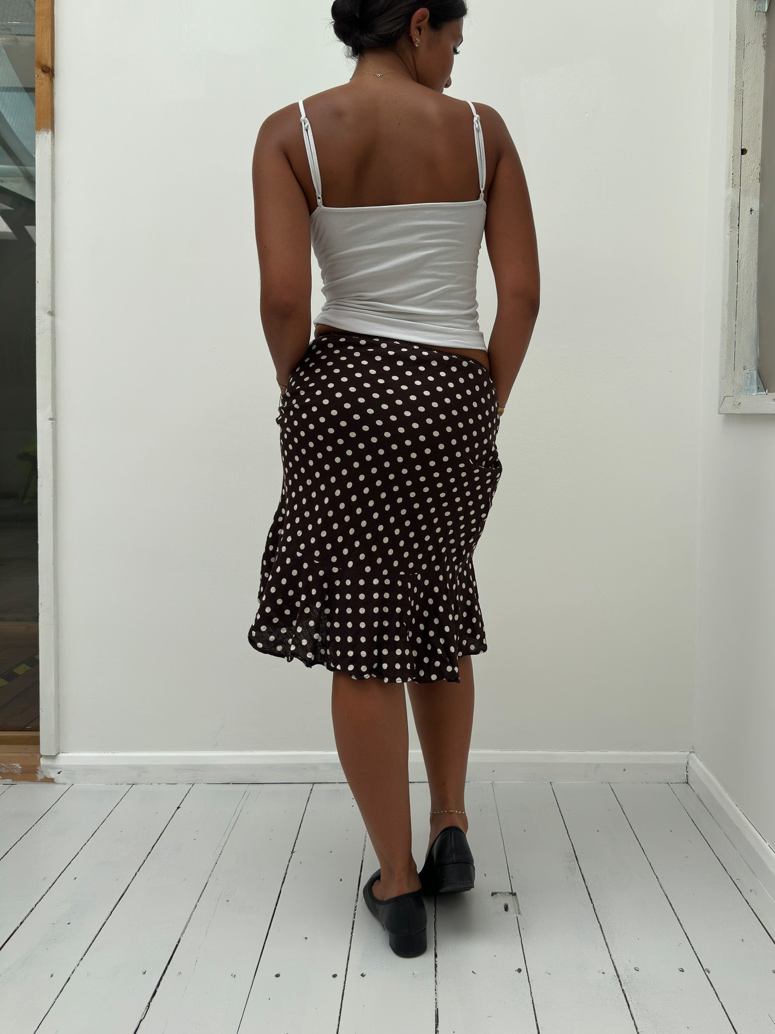 polka dot midi skirt — size XS/S