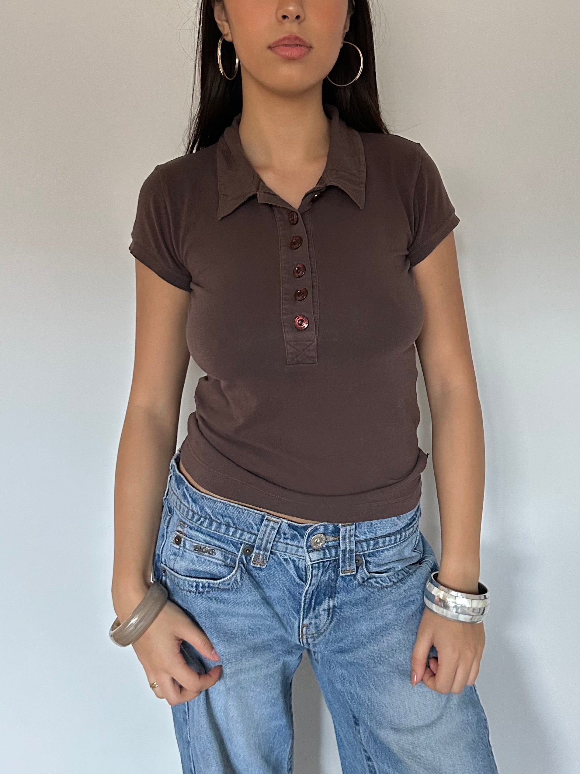 buttoned polo top — size s