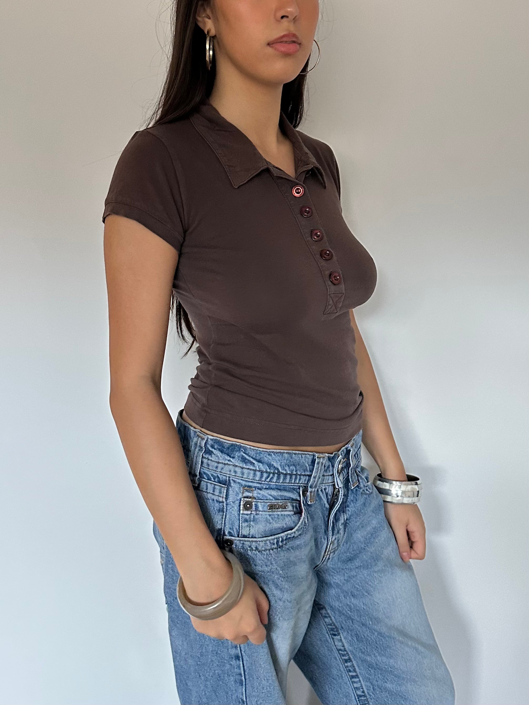 buttoned polo top — size s