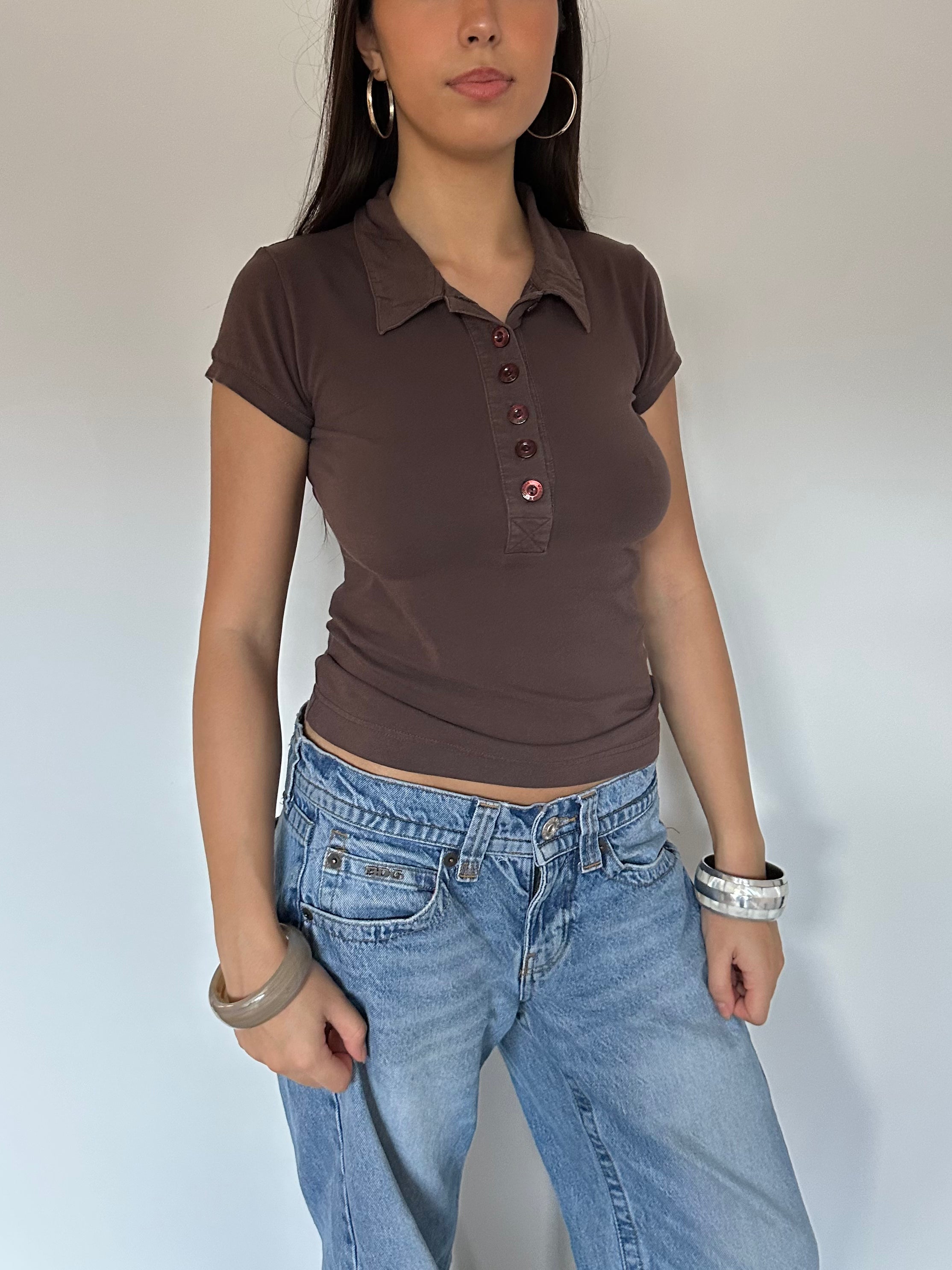 buttoned polo top — size s
