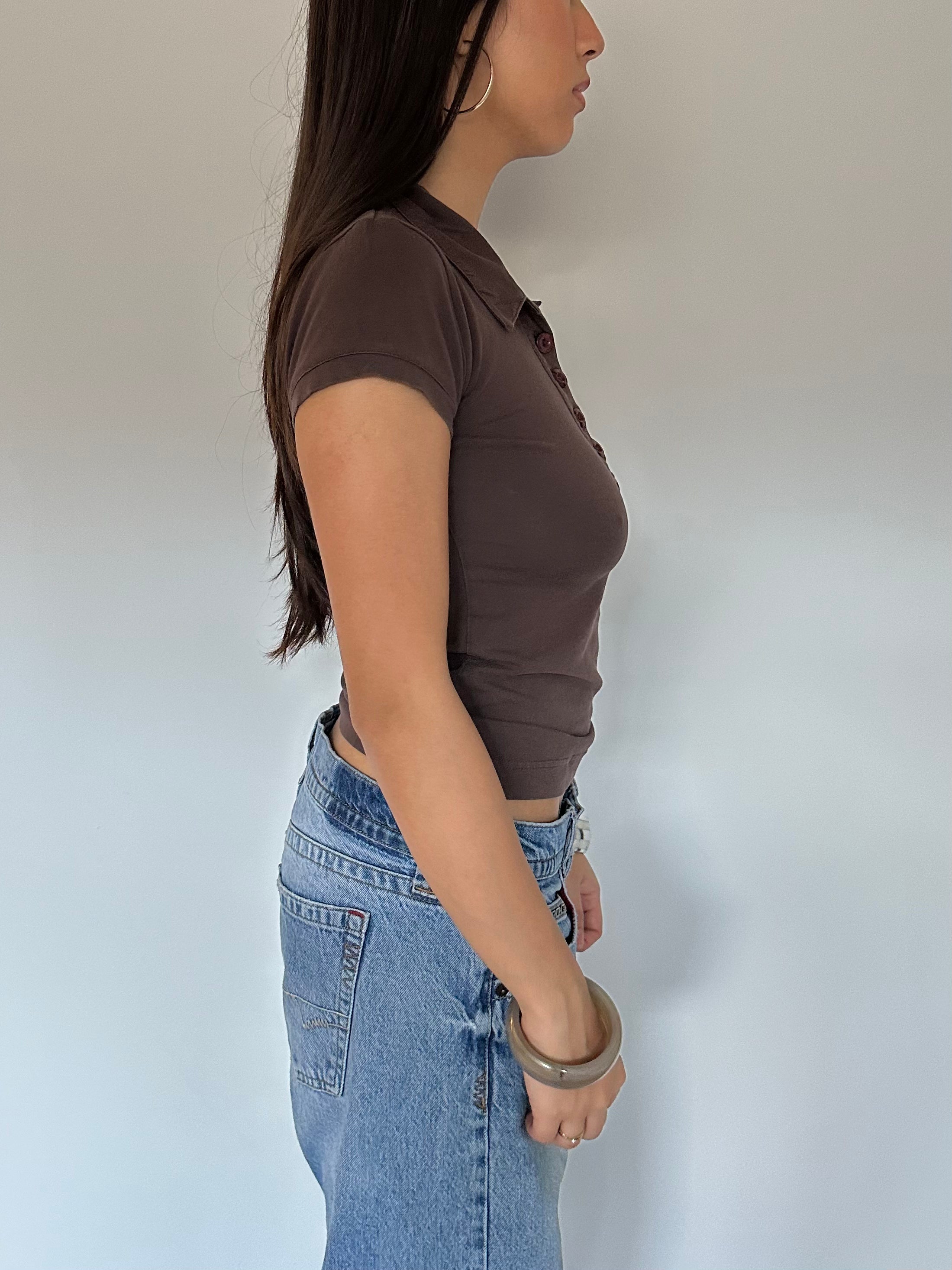 buttoned polo top — size s