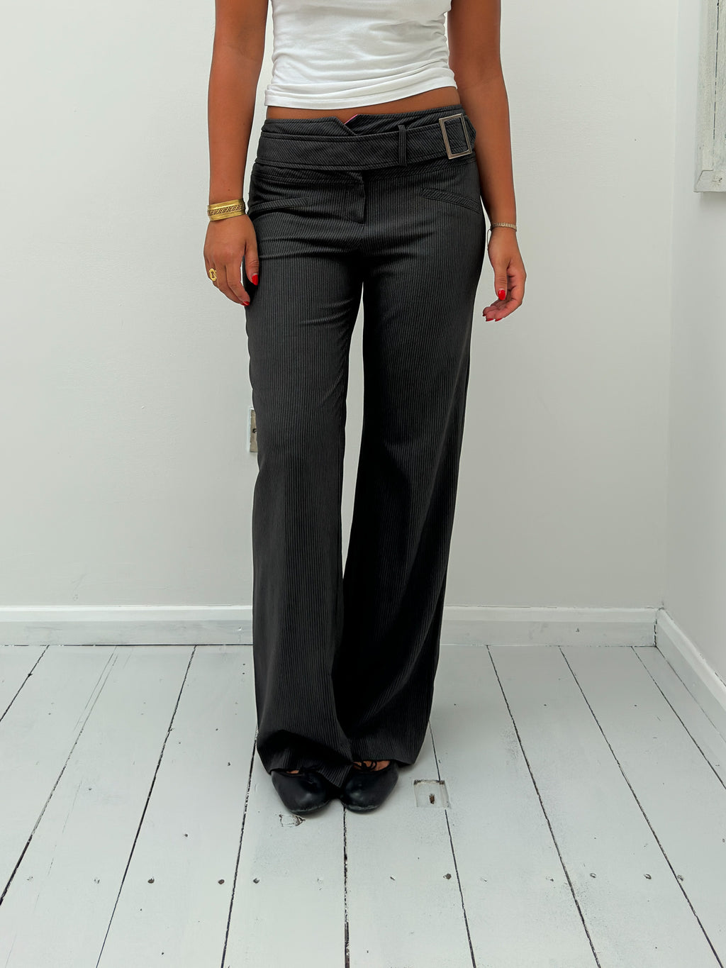 low rise pinstripe trousers — size S