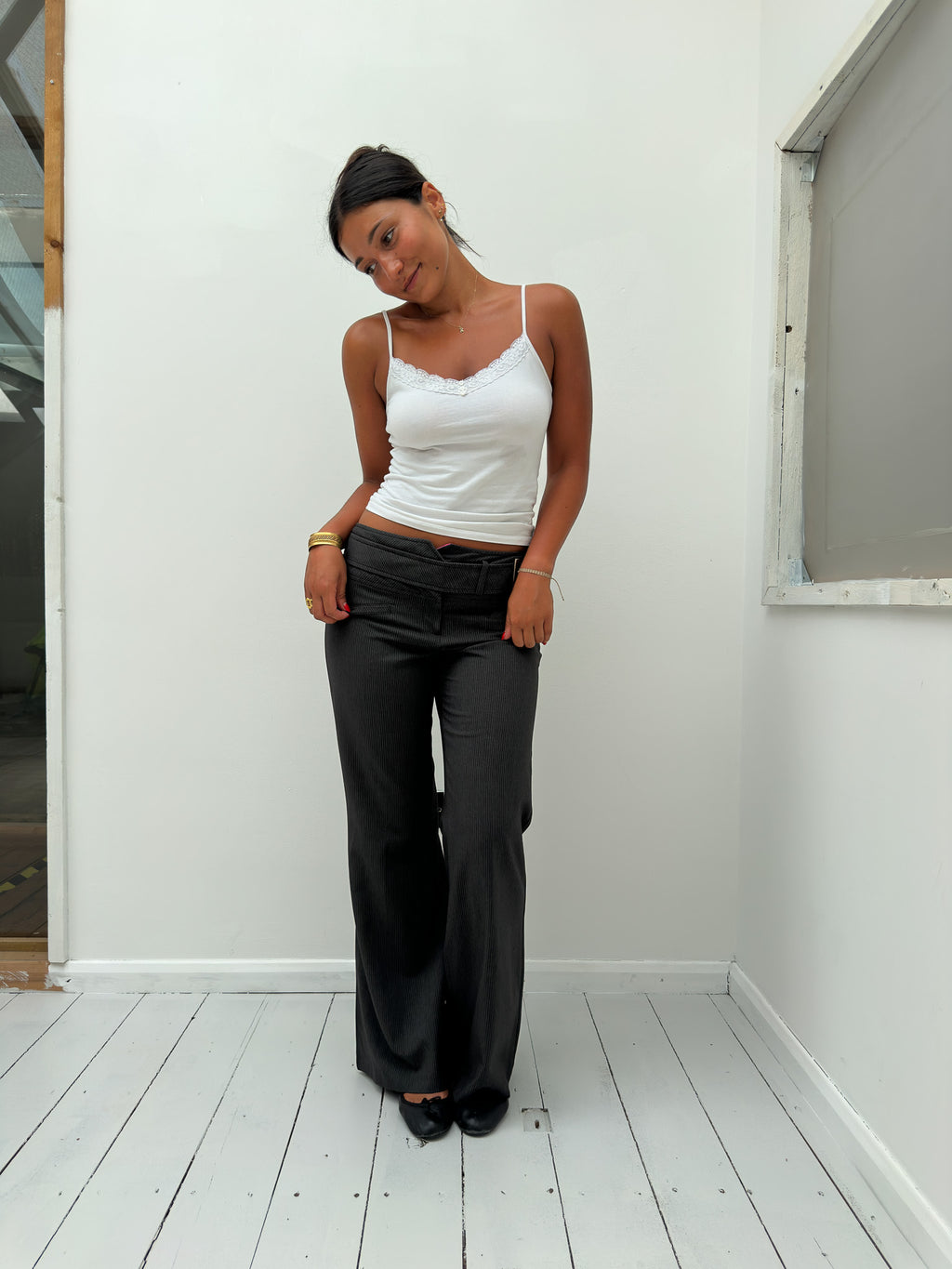 low rise pinstripe trousers — size S