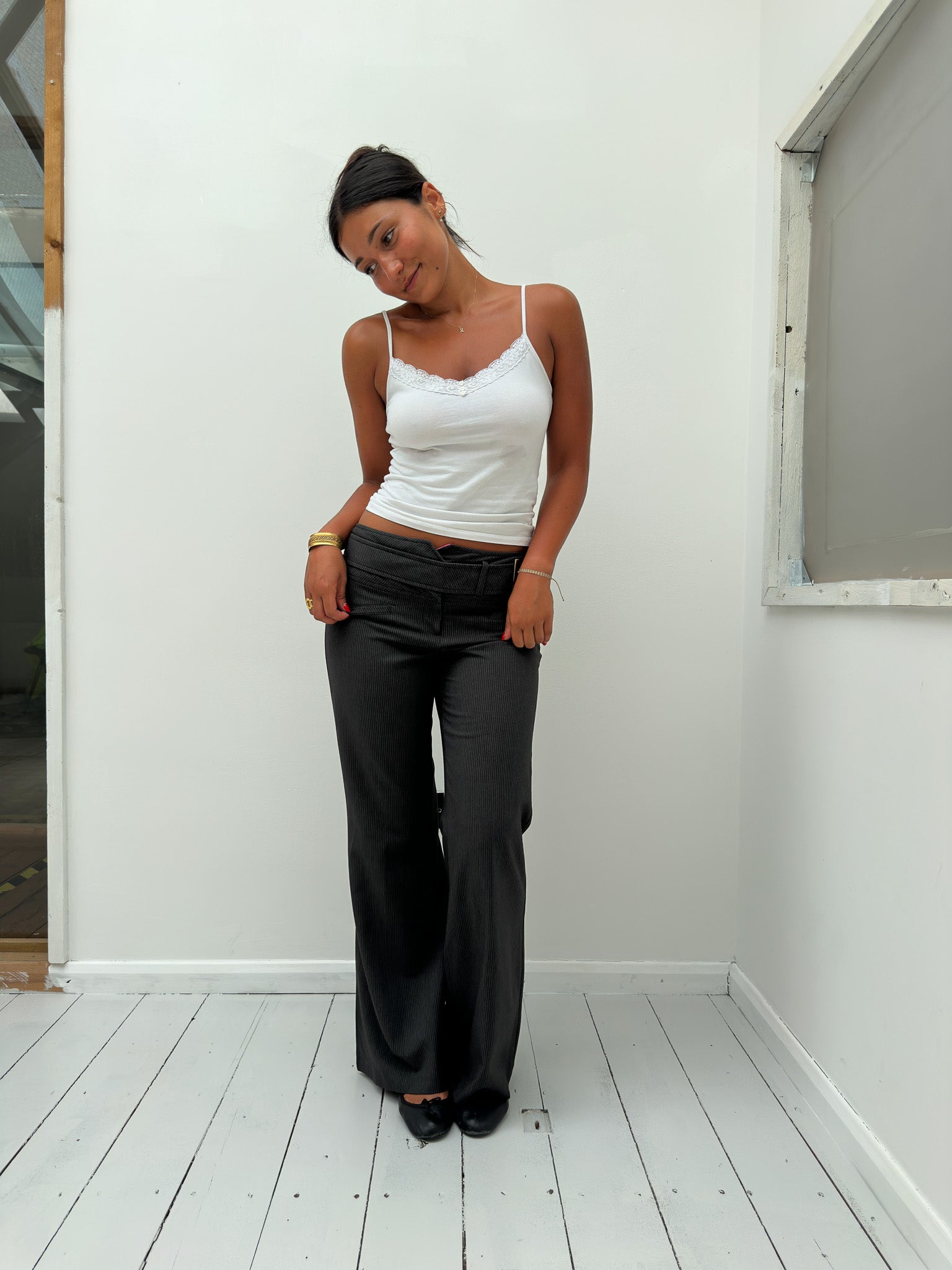 low rise pinstripe trousers — size S