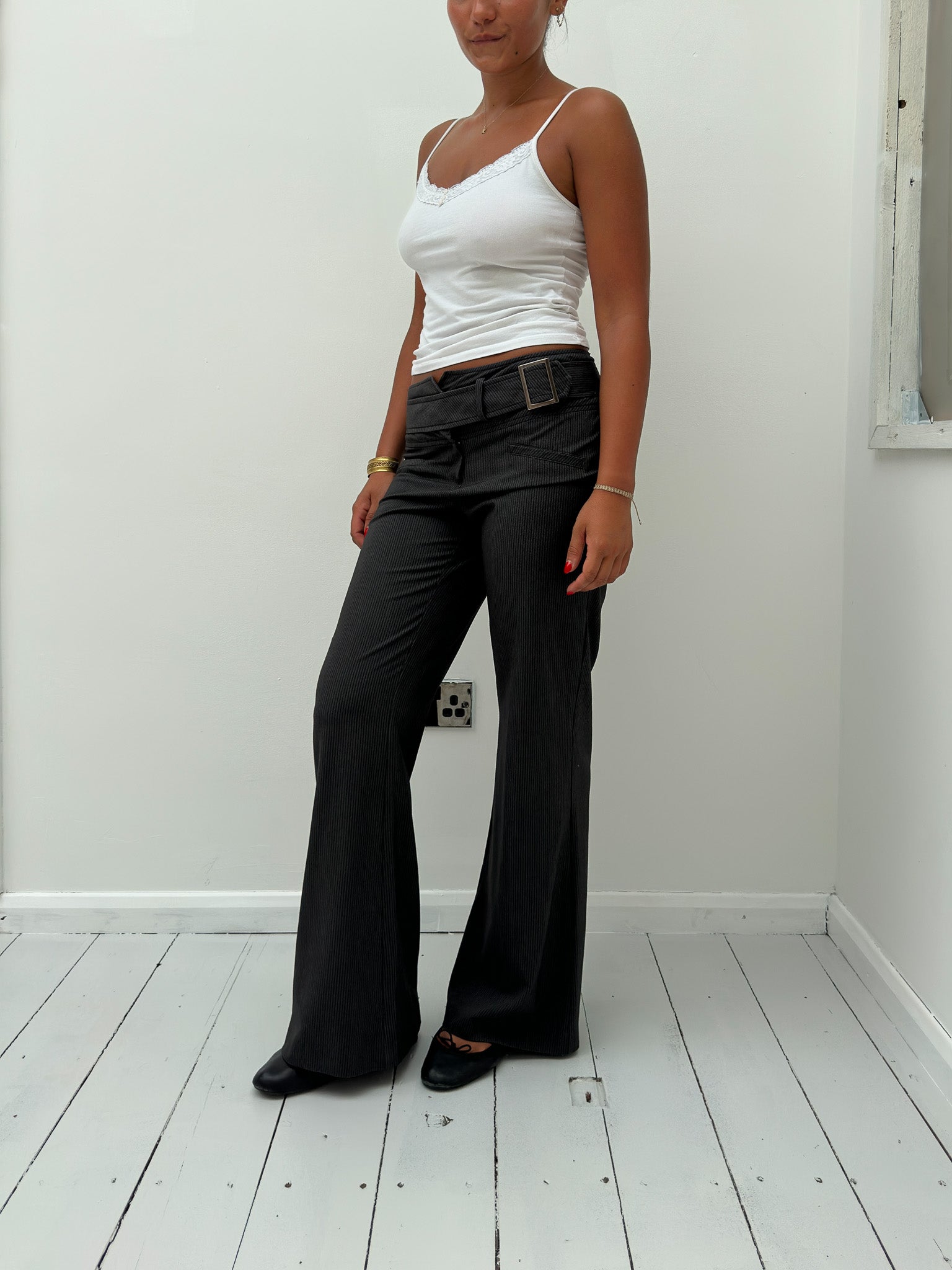 low rise pinstripe trousers — size S