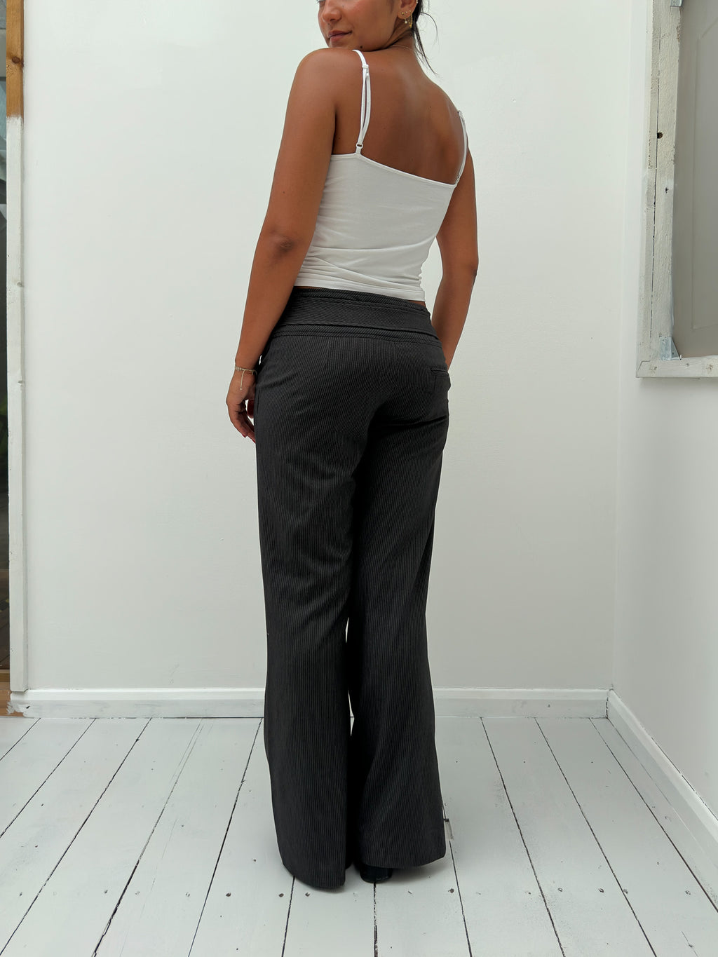 low rise pinstripe trousers — size S
