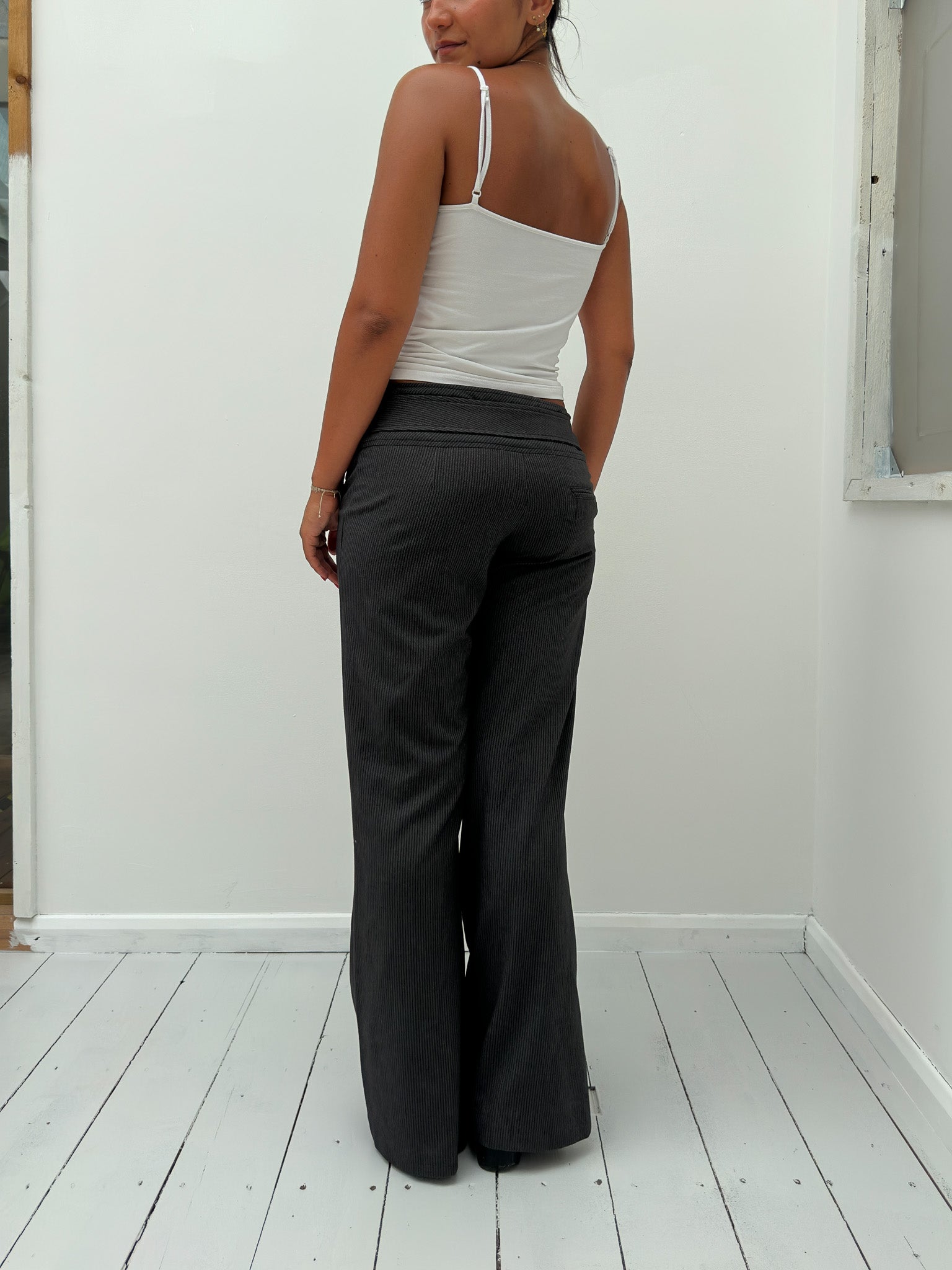low rise pinstripe trousers — size S
