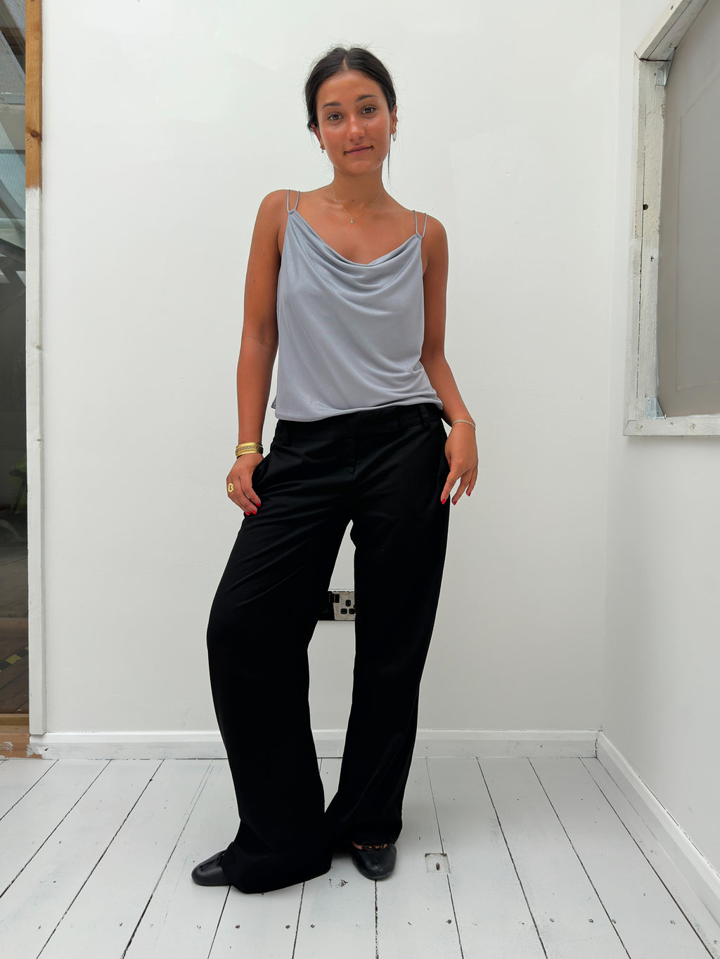 slinky metallic cowl neck top — size S/M