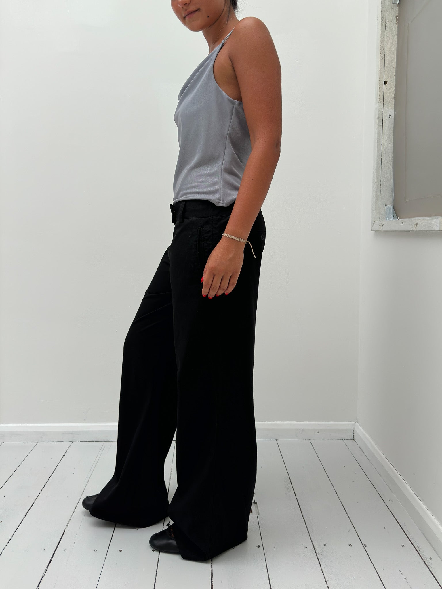 slinky metallic cowl neck top — size S/M