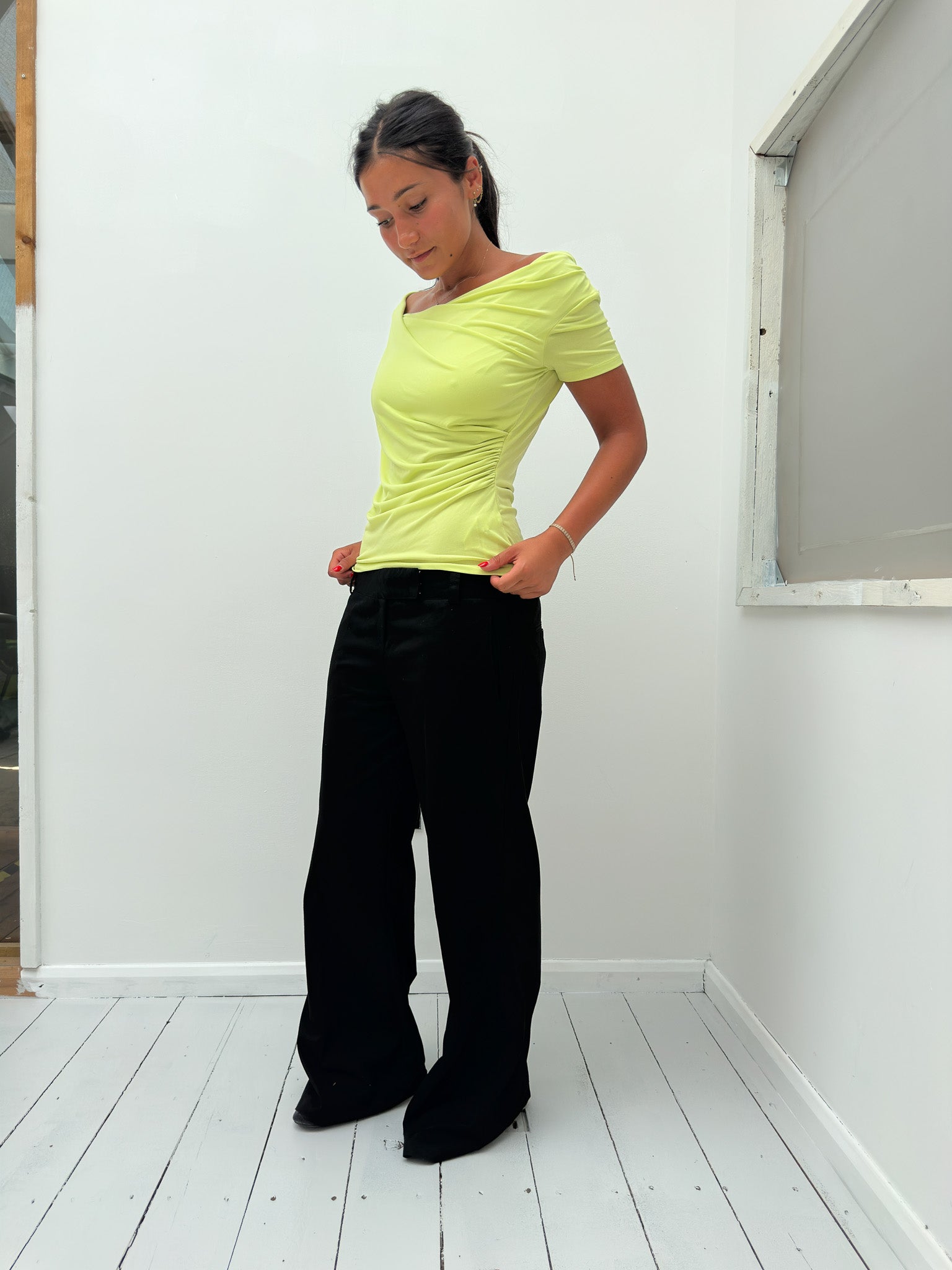 draped asymmetric slinky tee — size S