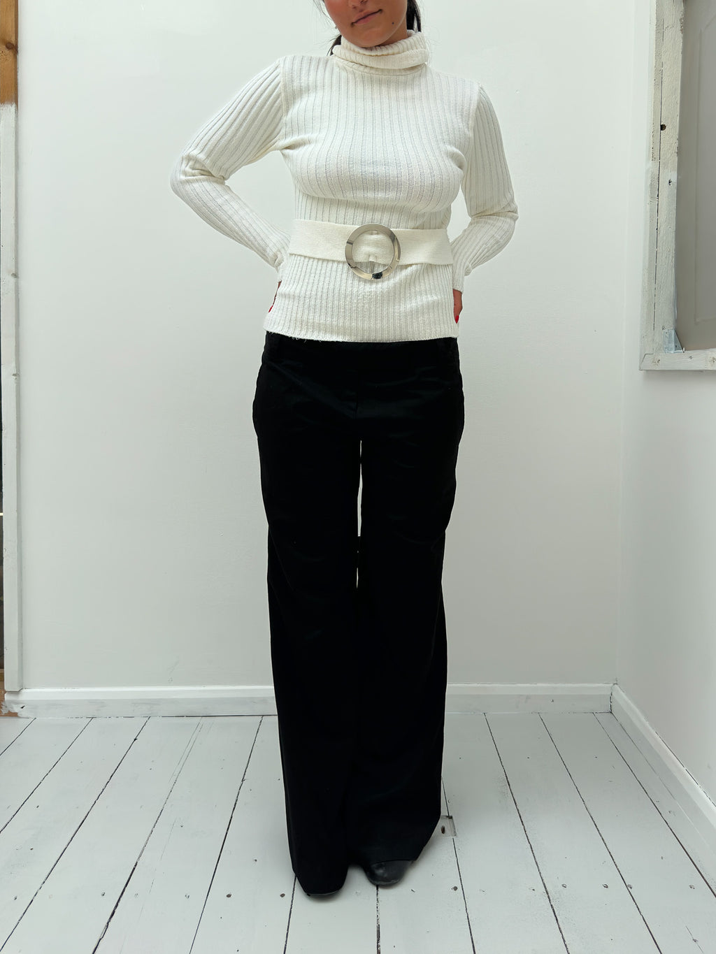 belted roll-neck jumper — size S