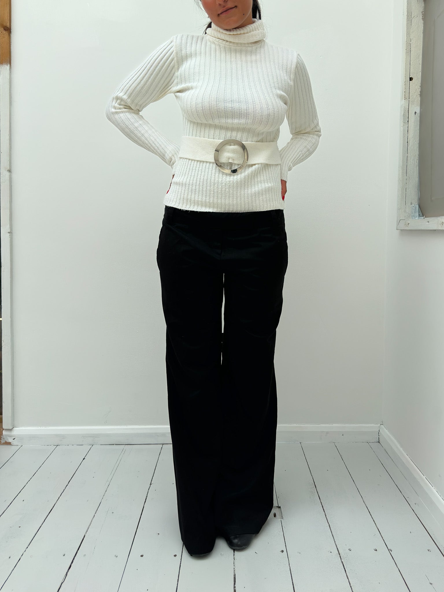 belted roll-neck jumper — size S