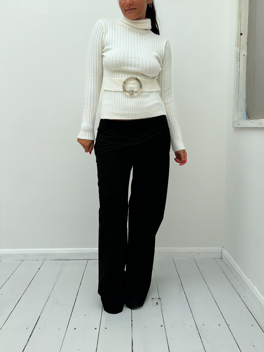 belted roll-neck jumper — size S