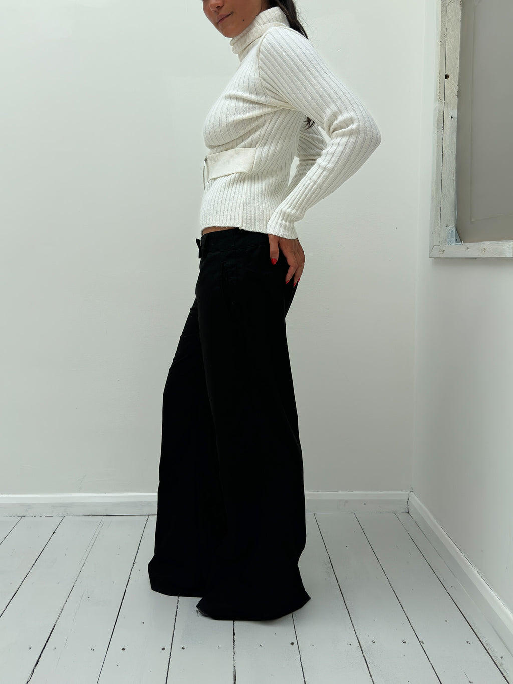 belted roll-neck jumper — size S