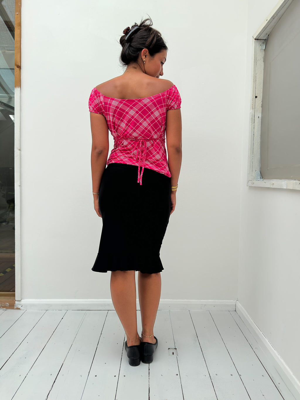 off shoulder checkered top — size S