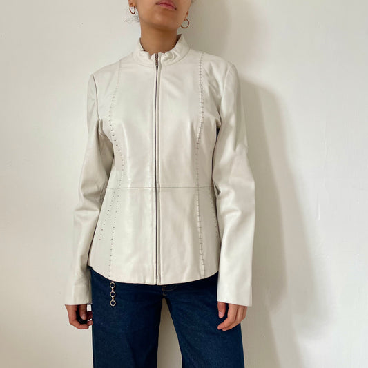 90's White Leather Jacket - Size S