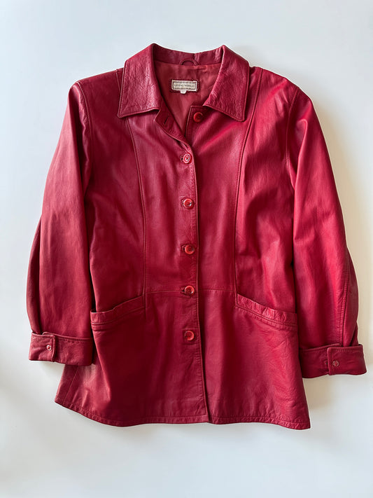 Red Leather Jacket • Size S/M