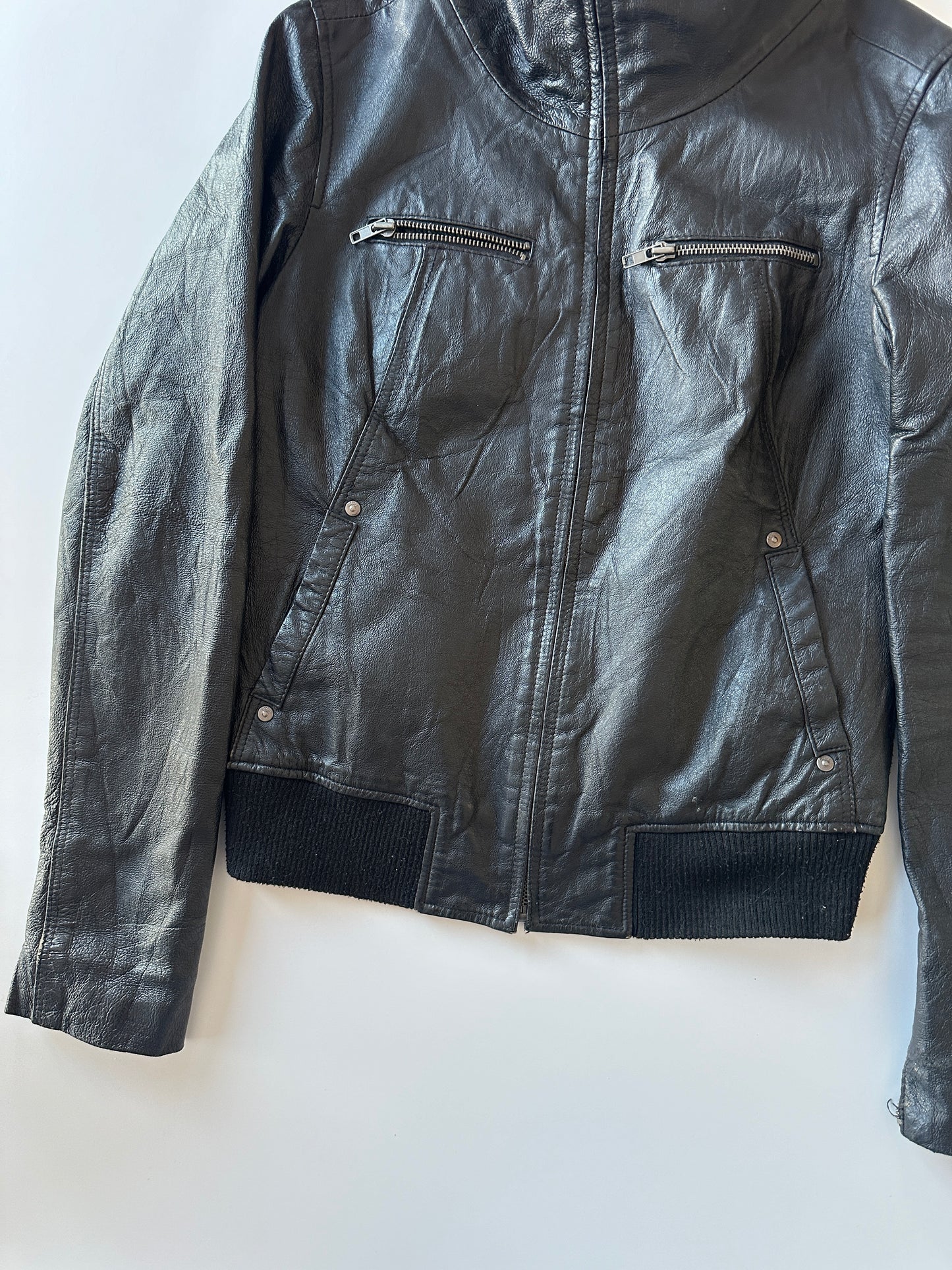 Leather Bomber Jacket • Size XS/S