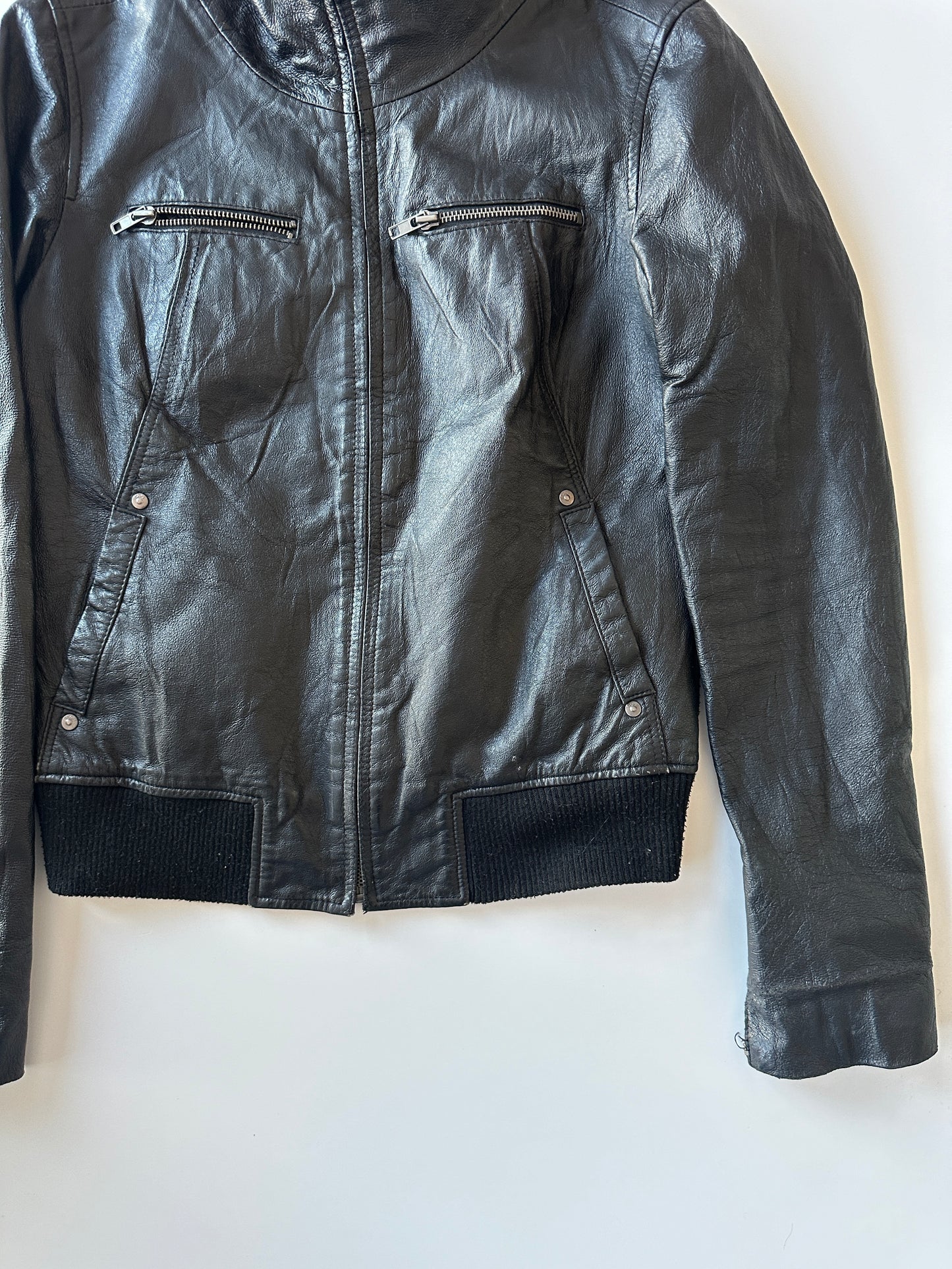 Leather Bomber Jacket • Size XS/S