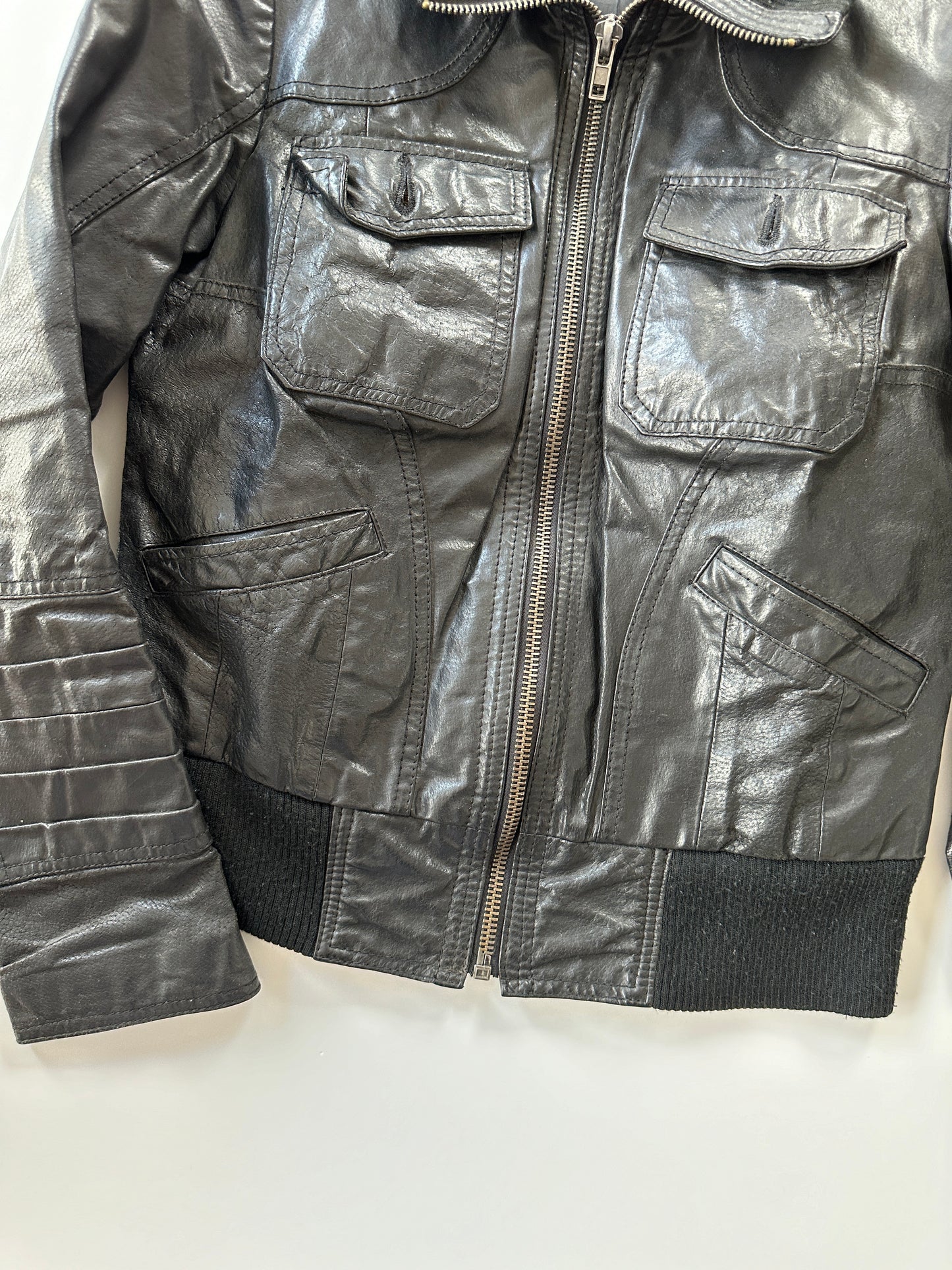 Leather Bomber Jacket • Size S