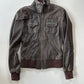 Brown Leather Bomber Jacket • Size S