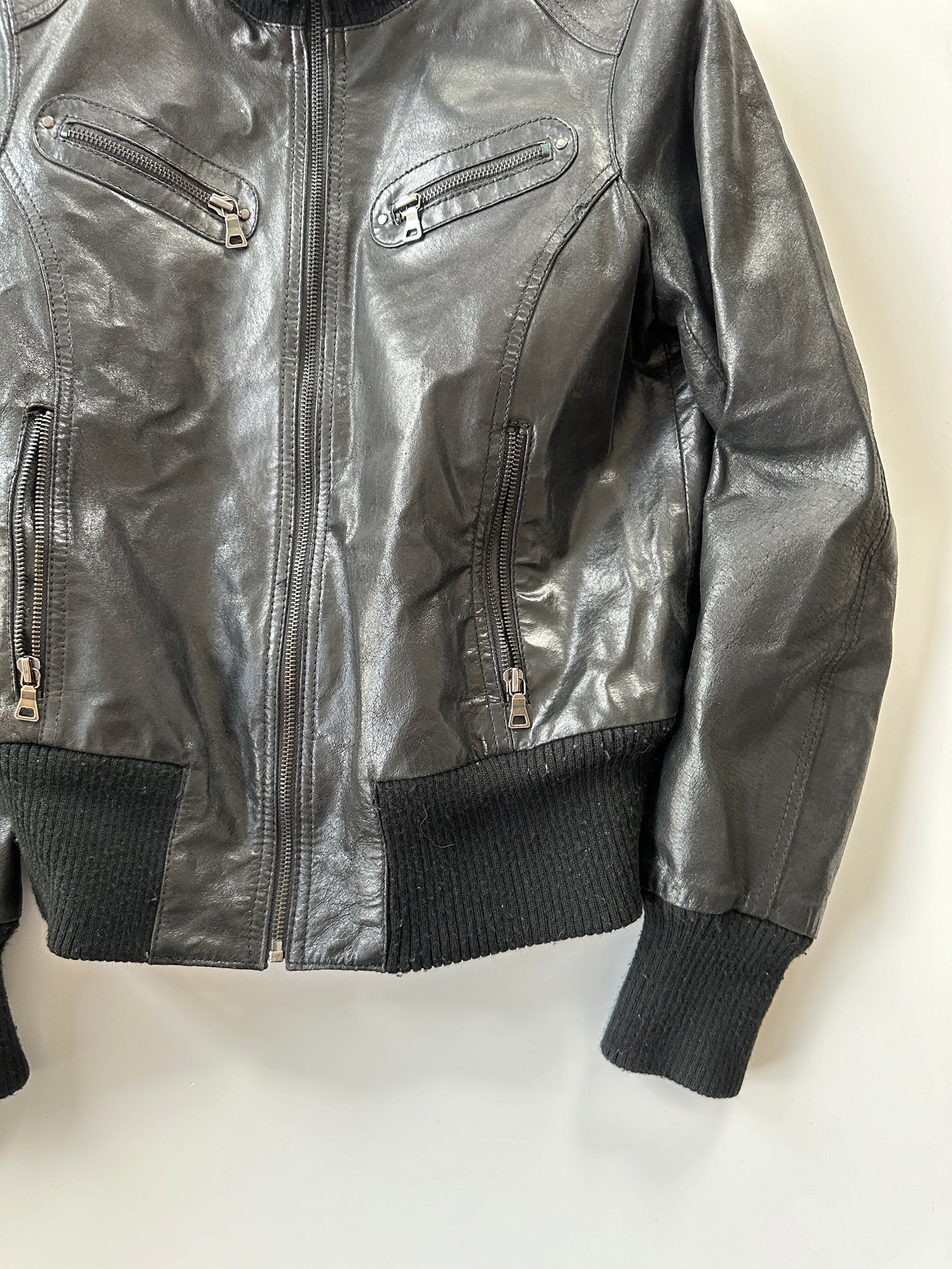 Leather Bomber Jacket • Size S