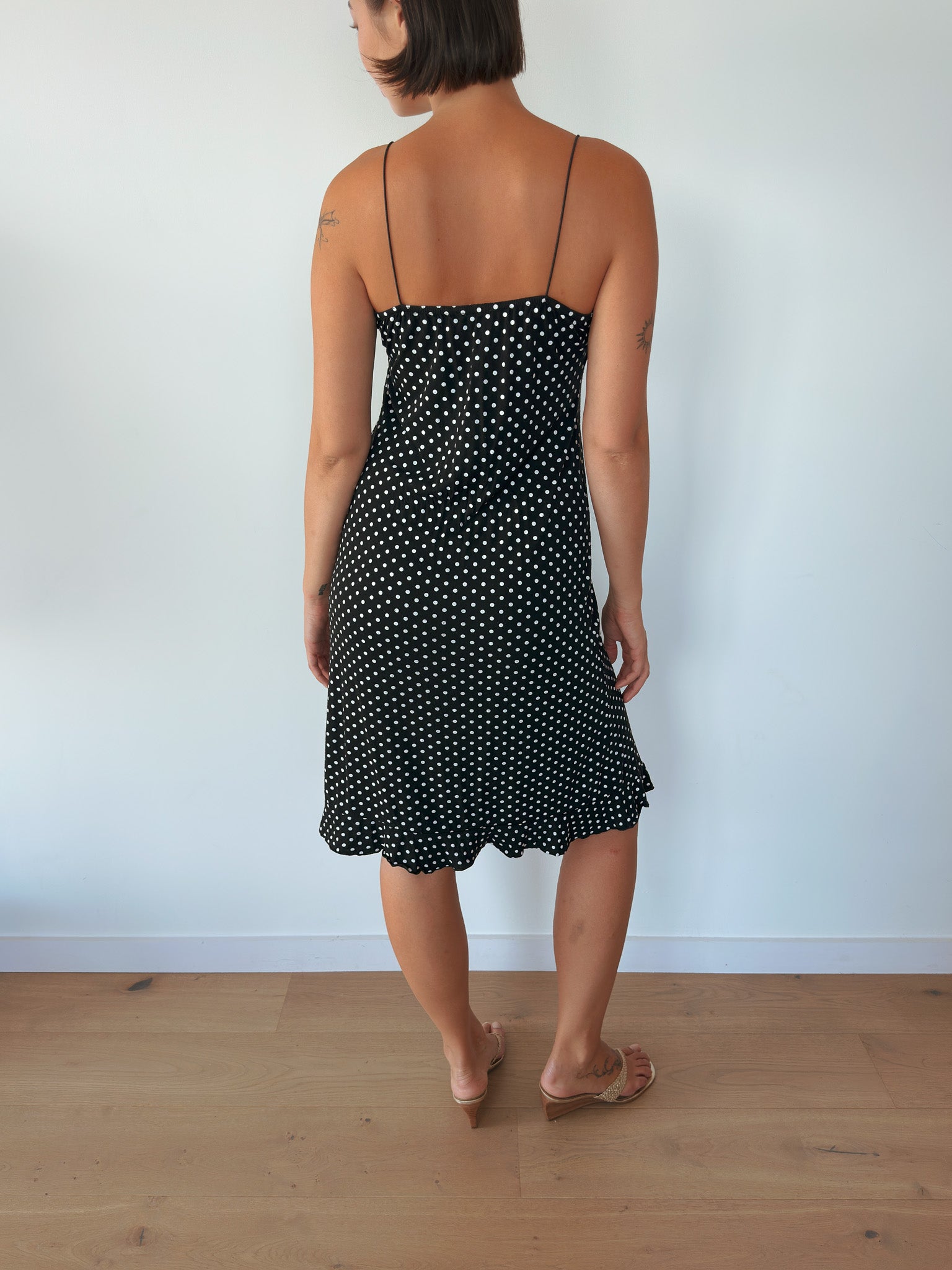 asymmetric polka dot dress — size S