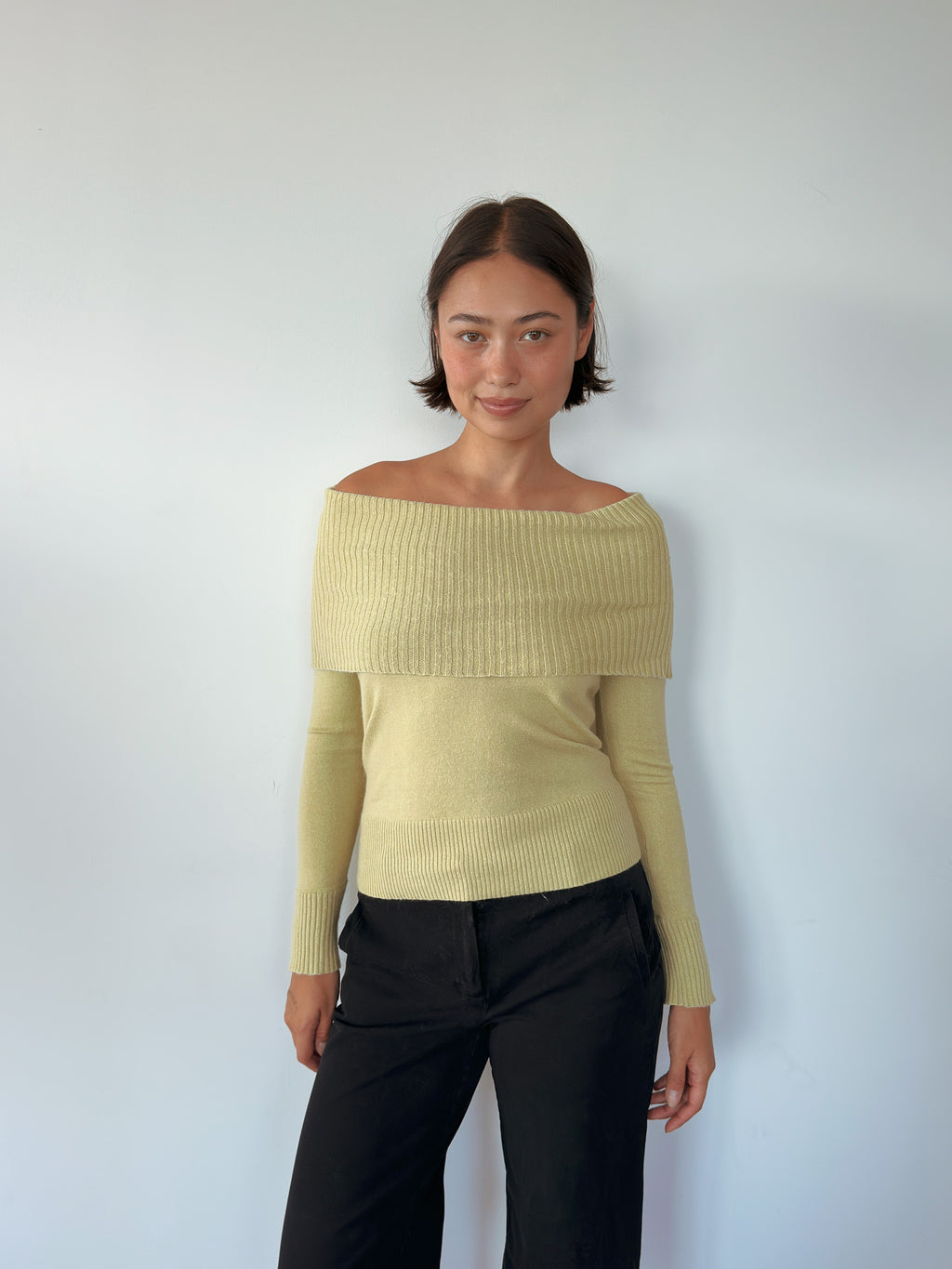 off shoulder knit jumper — size S