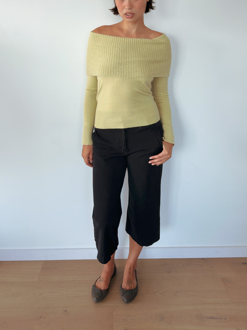 off shoulder knit jumper — size S