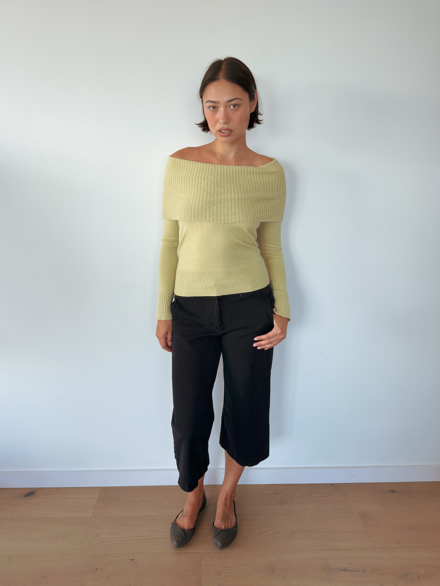off shoulder knit jumper — size S