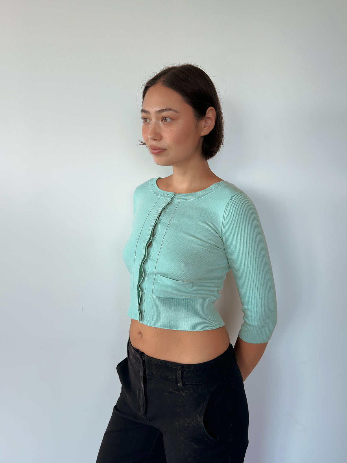 3/4 sleeve crop cardigan — size XS
