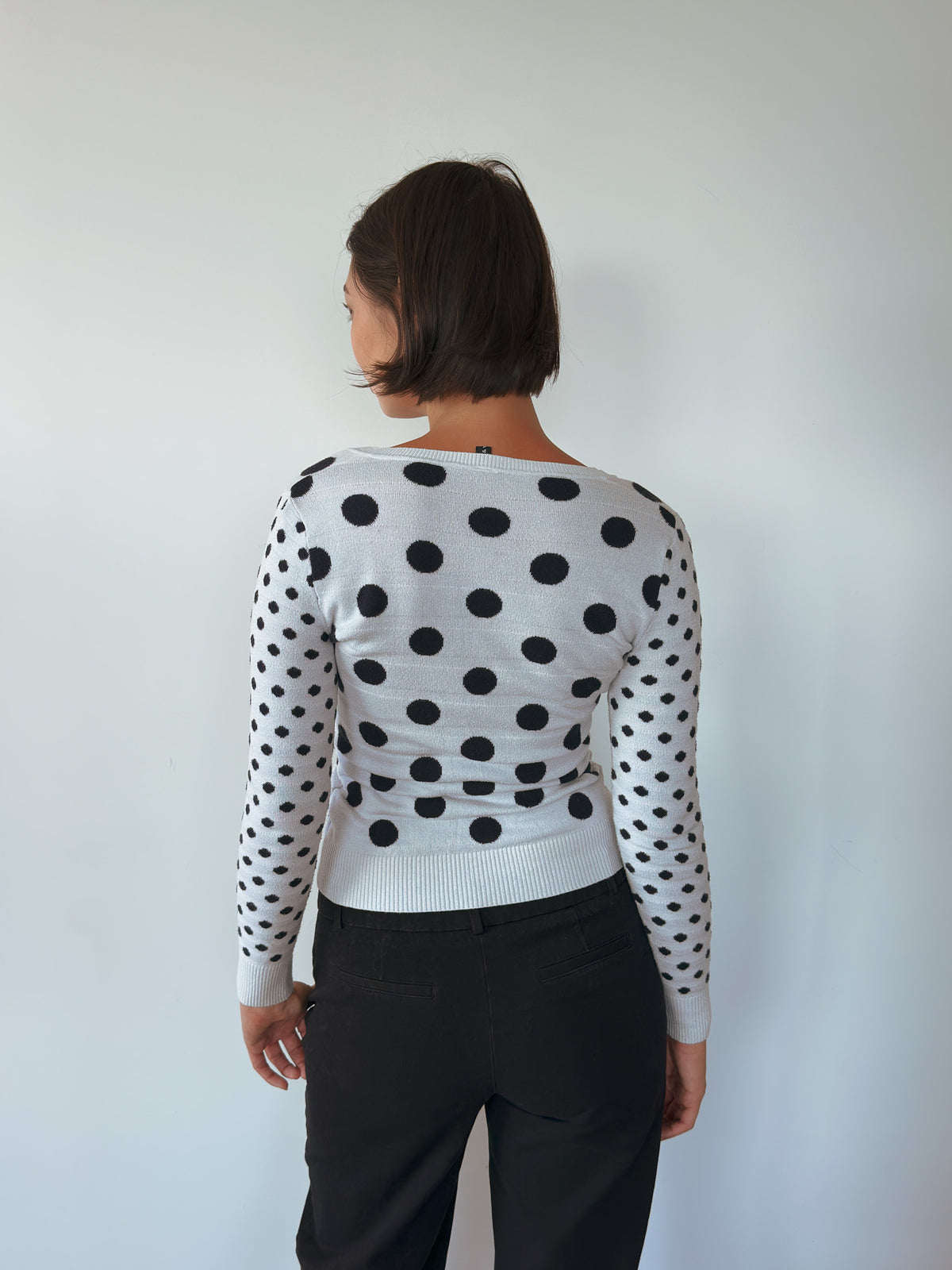 polka dot knit cardigan — size XS-S