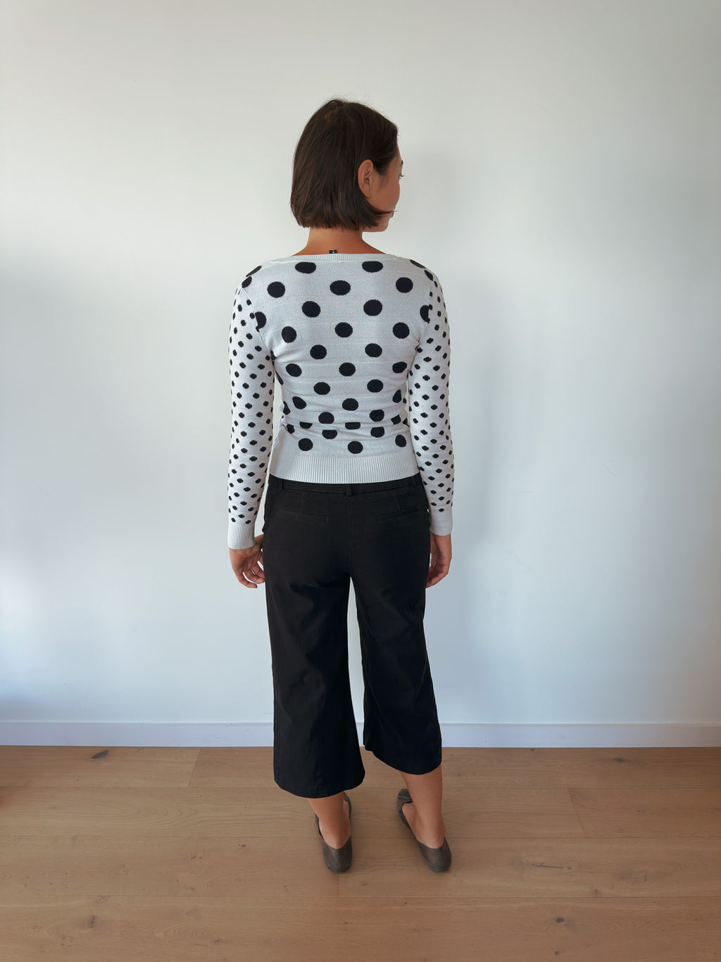 polka dot knit cardigan — size XS-S