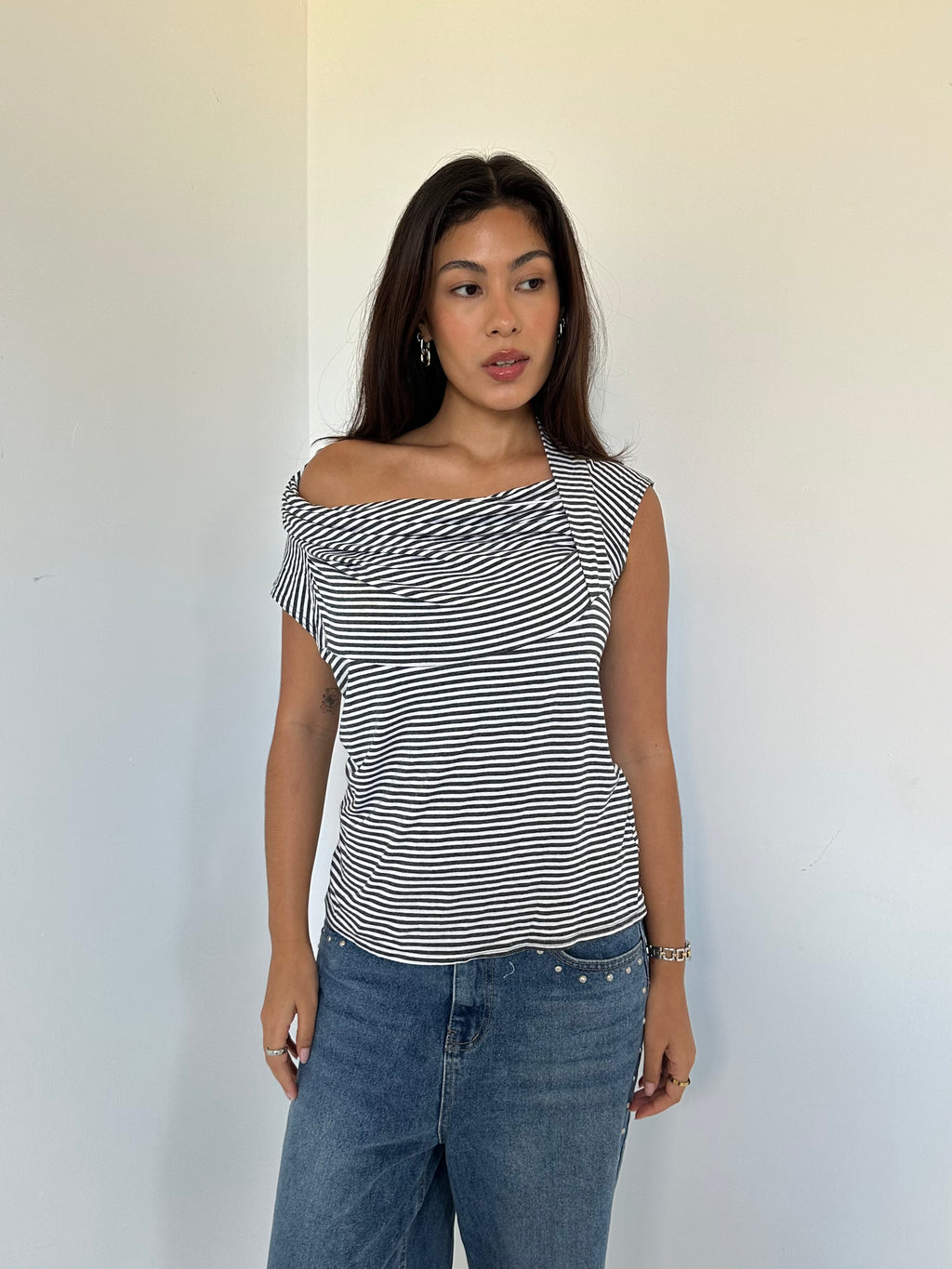 off shoulder stripe top — size s