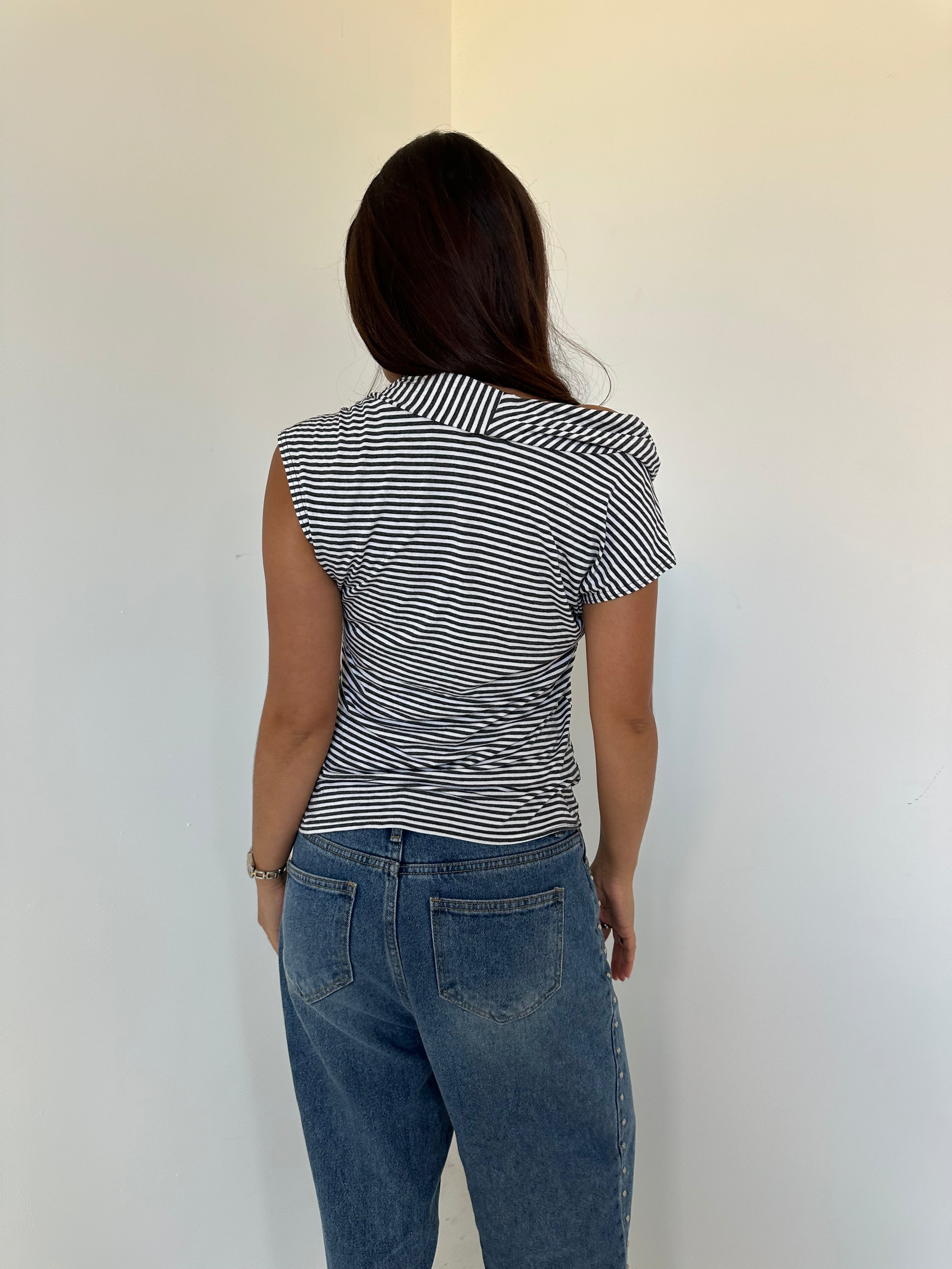 off shoulder stripe top — size s