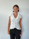 button up frill blouse — size M