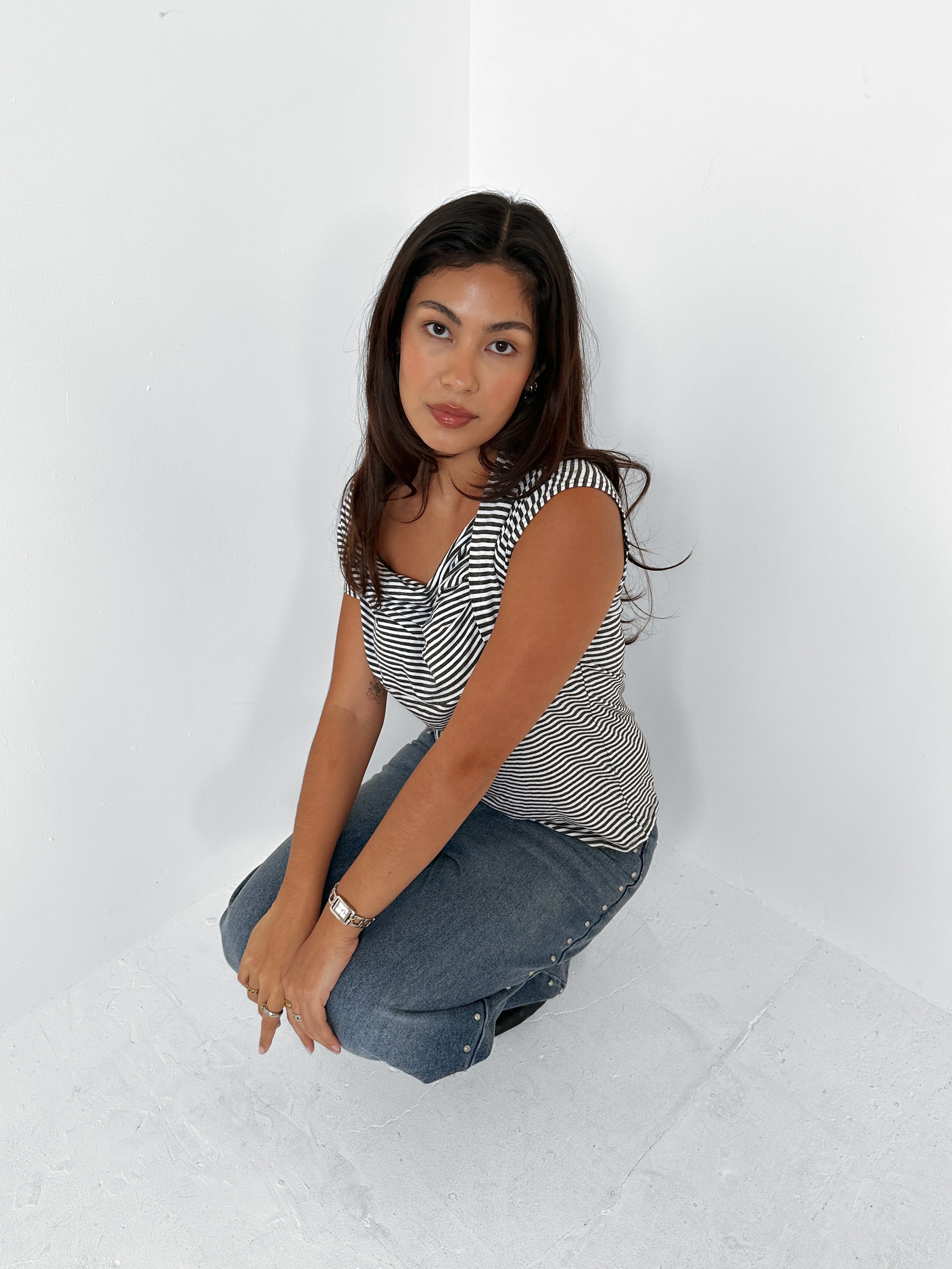 off shoulder stripe top — size s