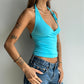 Aqua Slinky Halter Top - Size XS
