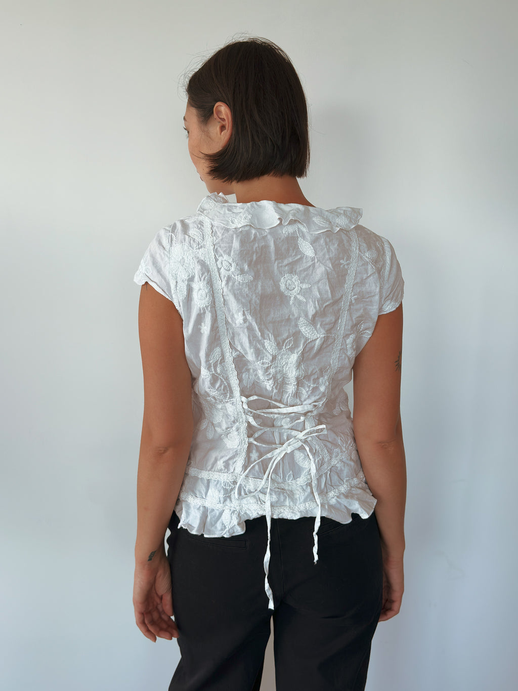 button up frill blouse — size M
