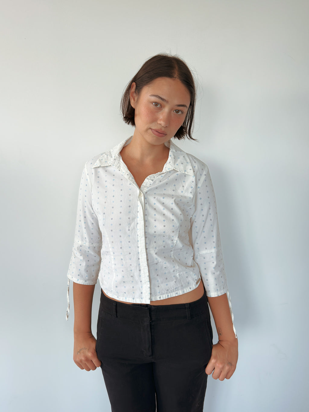 3/4 sleeve polka dot shirt — size S