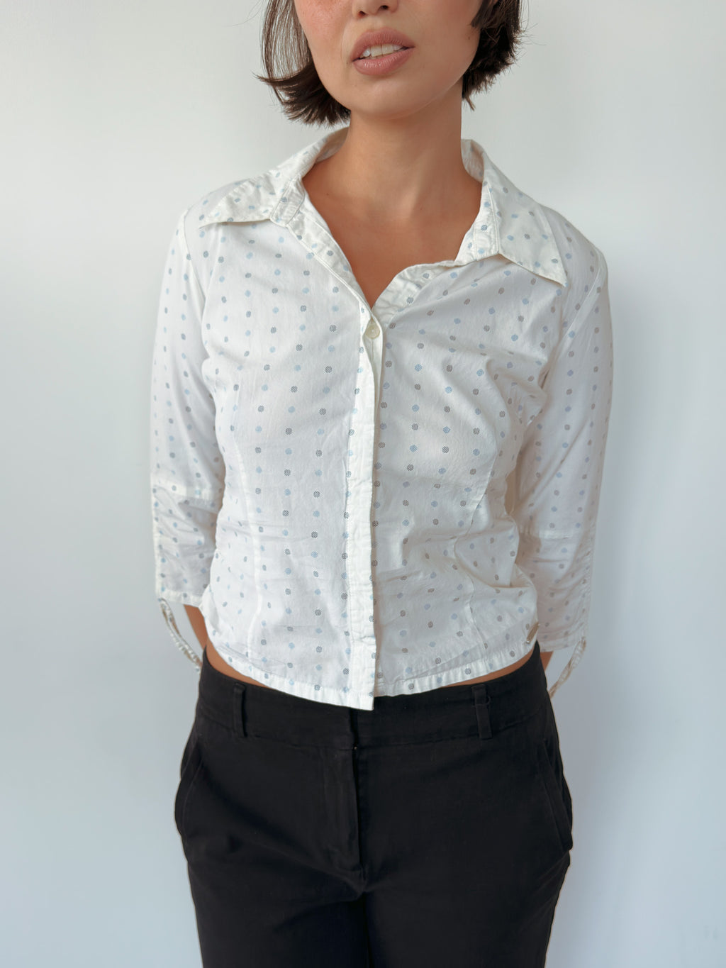 3/4 sleeve polka dot shirt — size S