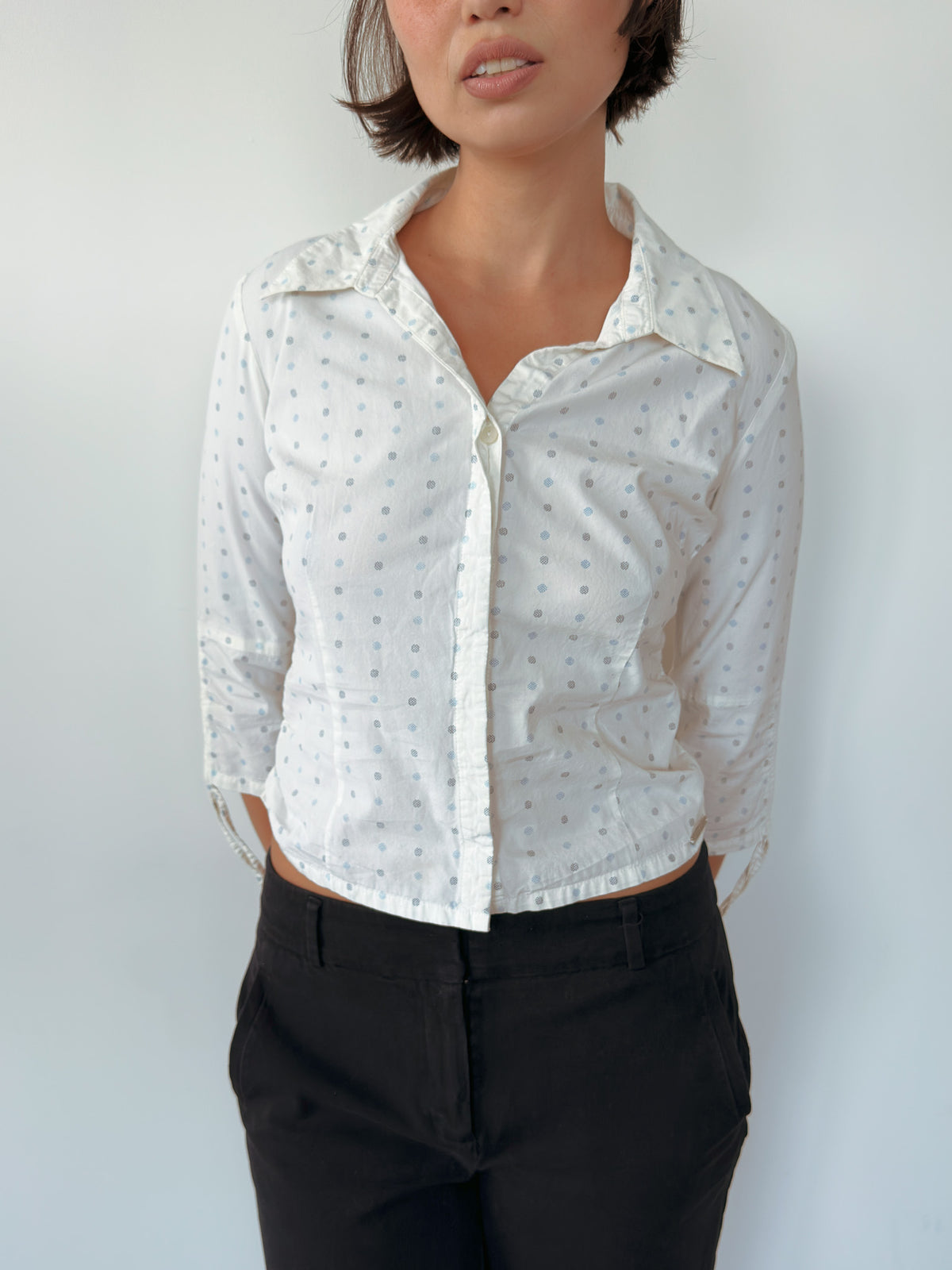 3/4 sleeve polka dot shirt — size S