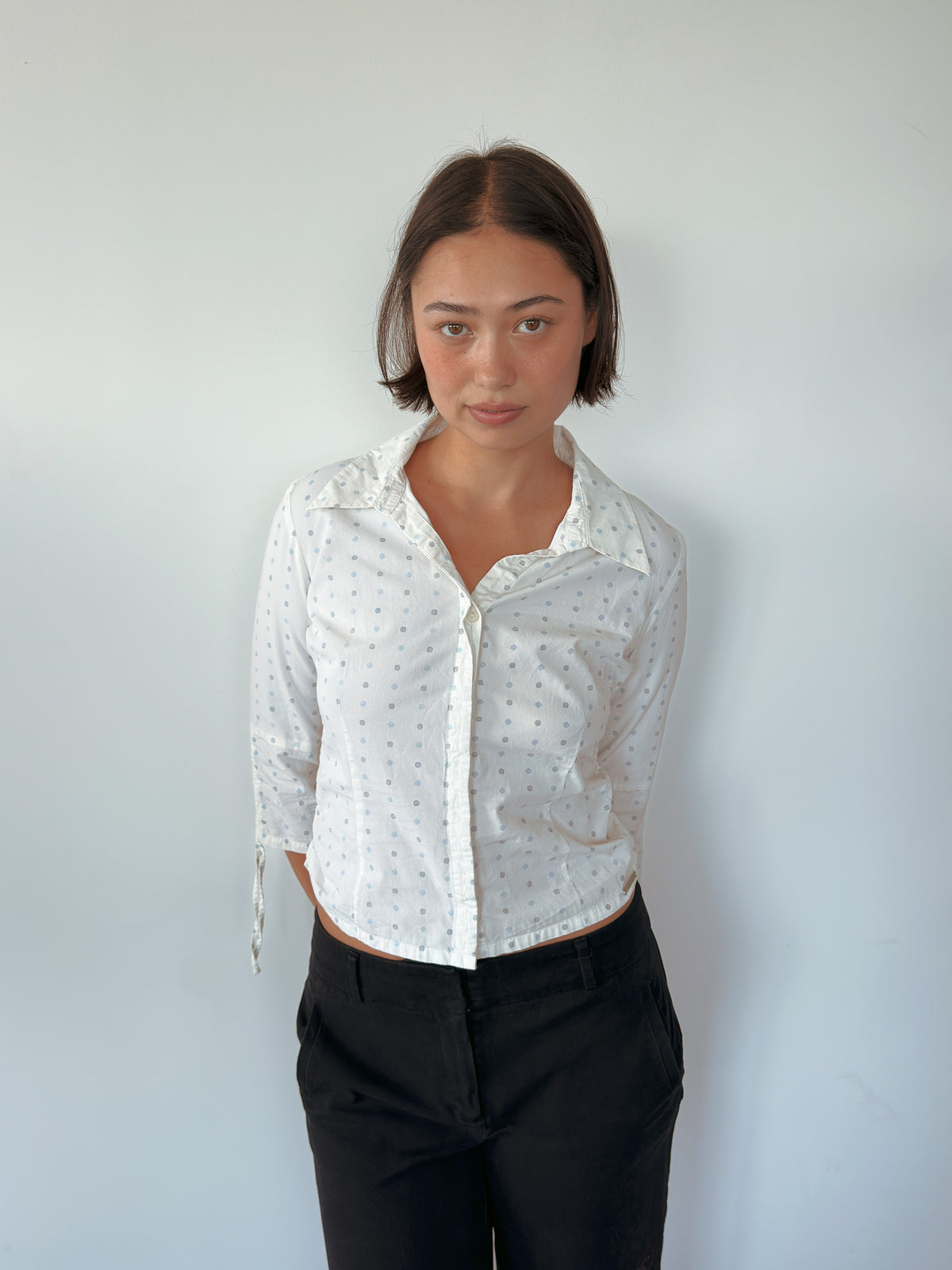 3/4 sleeve polka dot shirt — size S